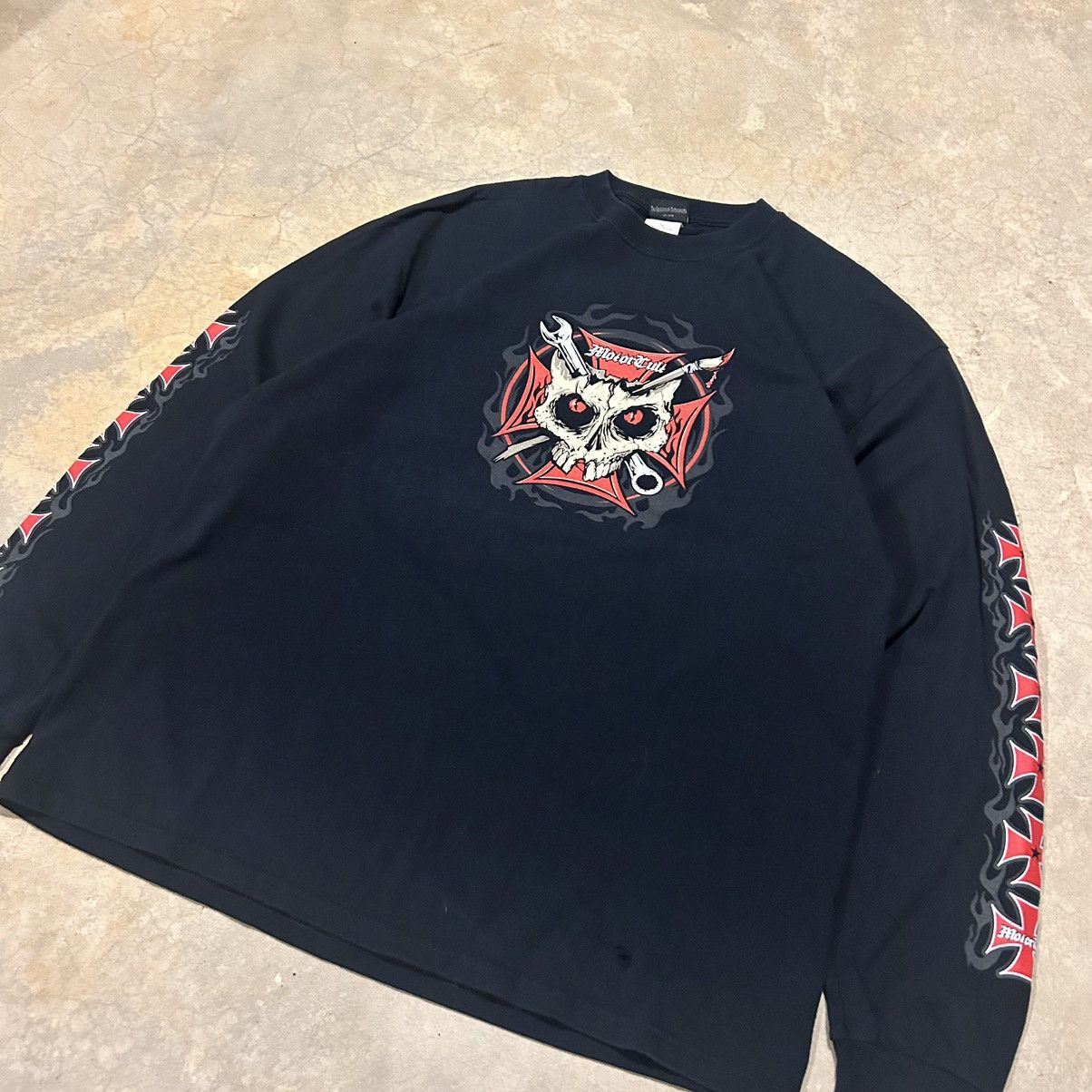 Harley Davidson × Vintage Crazy Vintage Y2K Motorcult Flame Sleeve Cross Skull Tee Size US XL / EU 56 / 4 - 2 Thumbnail