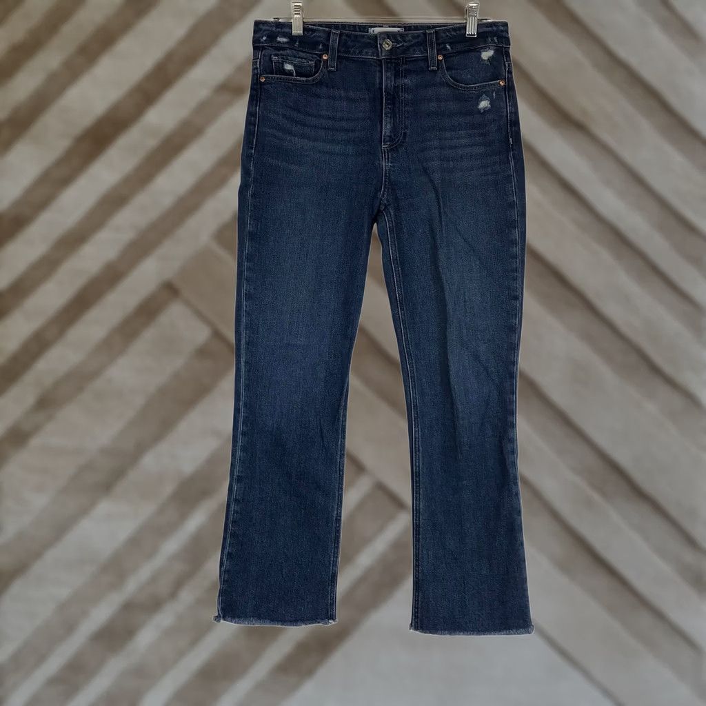 Paige PAIGE Colette Crop Flare Jeans Medium Wash Distressed Raw Hem Size 28 Size 28" / US 6 / IT 42 - 1 Thumbnail