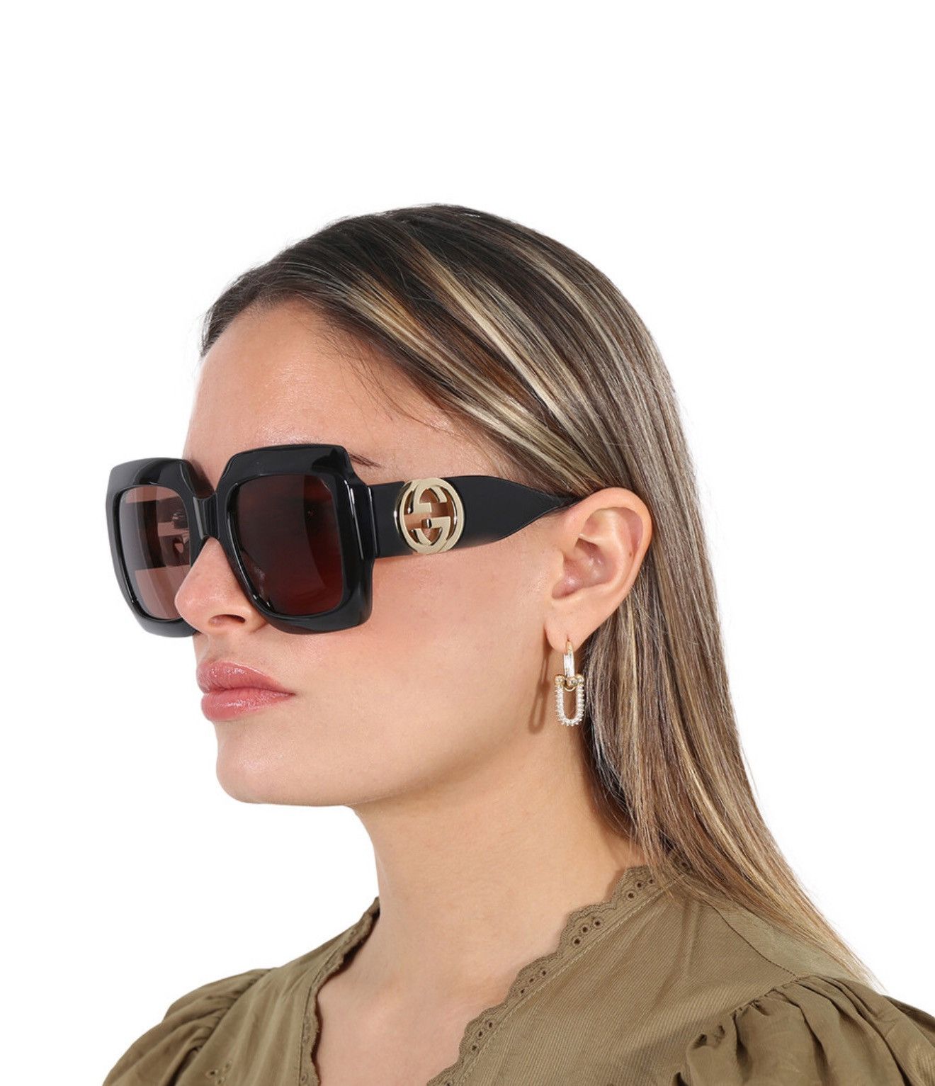 Gucci Gucci Black Sunglasses with Gold Chain Accent Size ONE SIZE - 10 Thumbnail