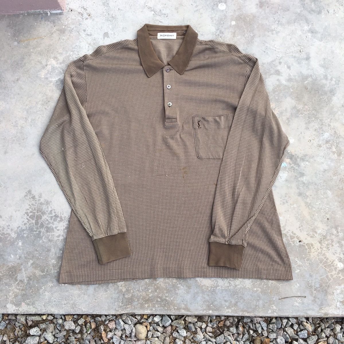 image of Vintage YSL Long Sleeve Polo in Brown, Men's (Size Medium)