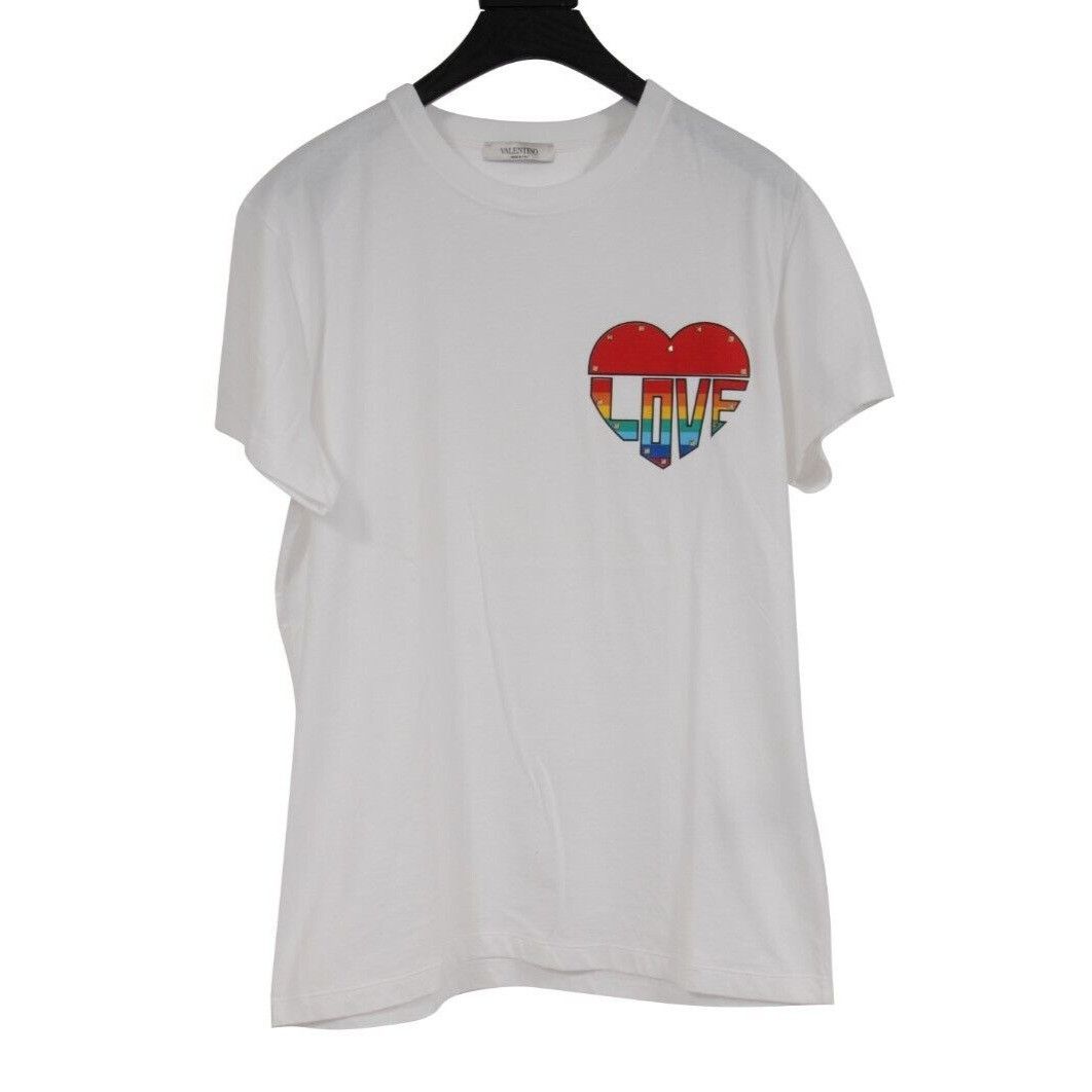 Valentino Love Rockstud Heart T Shirt White Size US M / EU 48-50 / 2 - 1 Thumbnail