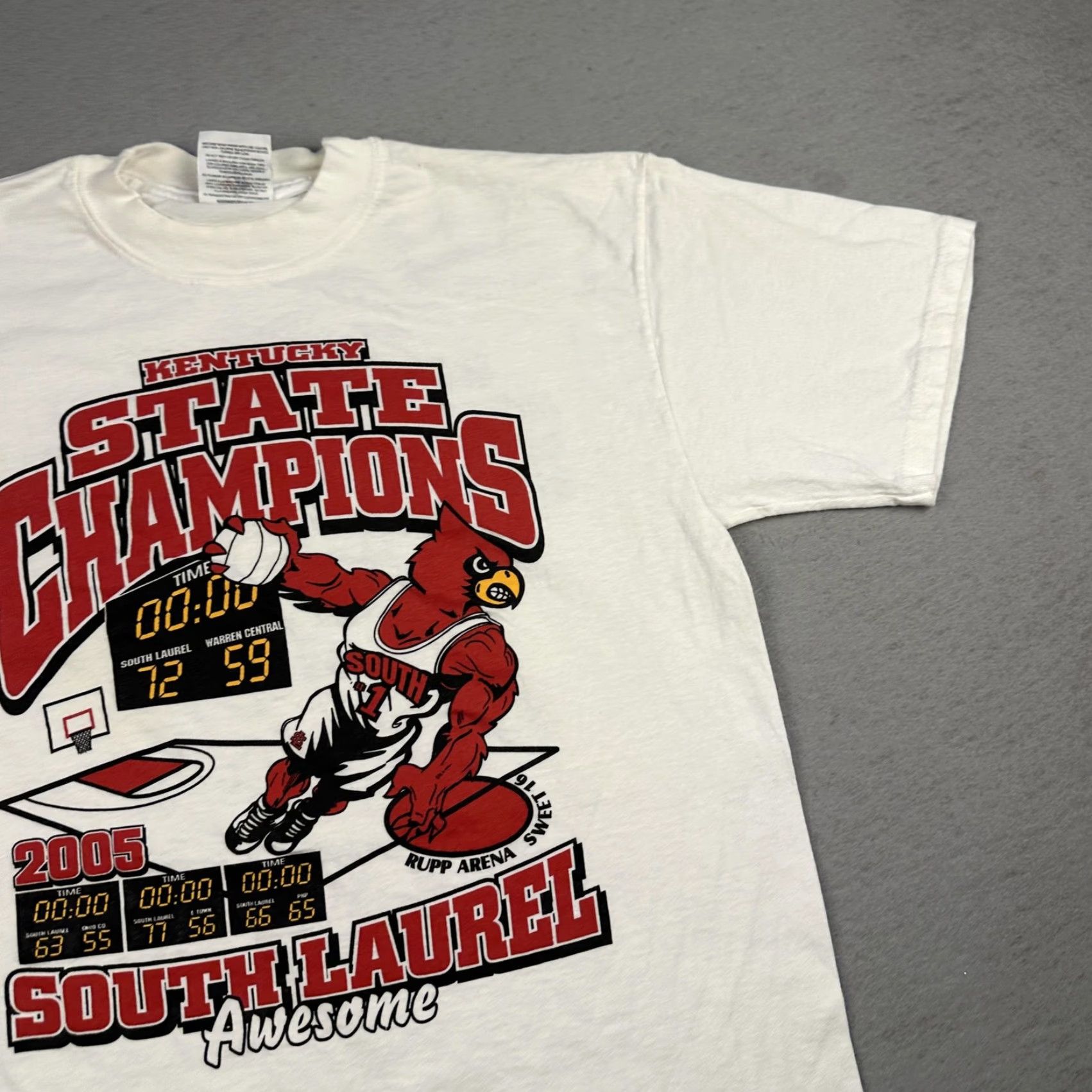 Jerzees VINTAGE South Laurel State Champs Shirt Mens M White Graphic Print 2005 Kentucky State Champions Basketball Size US M / EU 48-50 / 2 - 6 Thumbnail