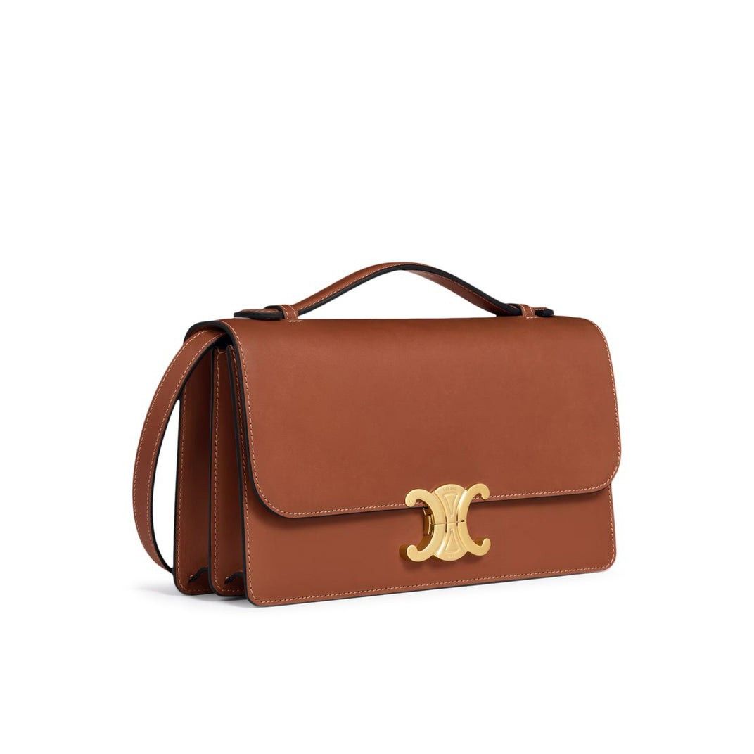 Celine CELINE Medium Triomphe Folio Tan Top Handle Bag New & Authen Size ONE SIZE - 2 Thumbnail