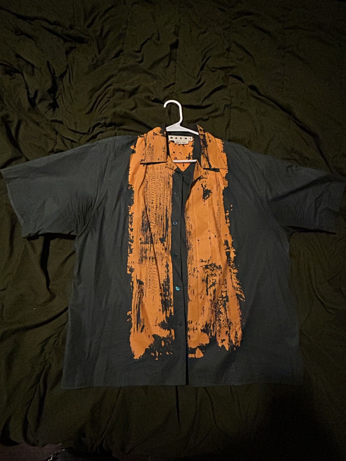 Marni Green Marni short sleeve shirt with orange paint stripe Size US L / EU 52-54 / 3 - 7 Thumbnail
