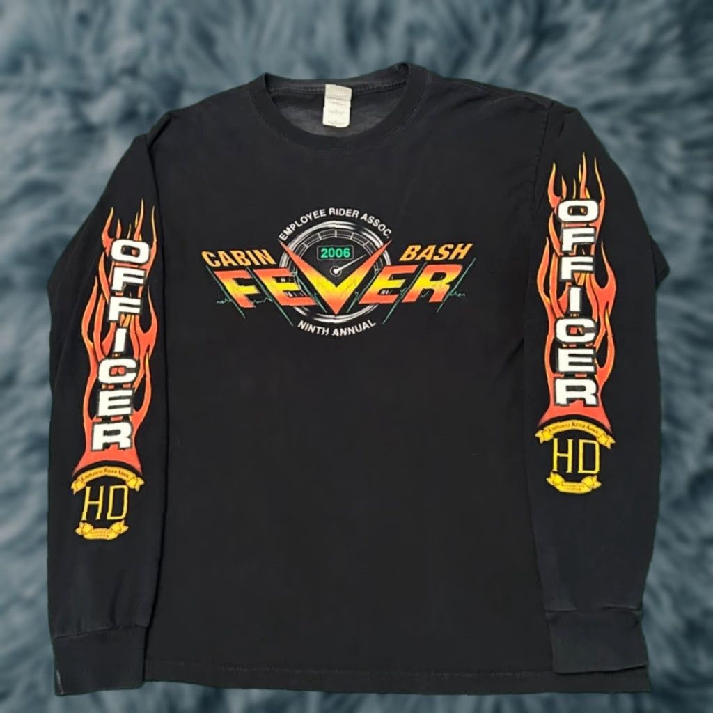 Vintage VINTAGE Y2K Cabin Fever Bash 2006 Biker Flames Sleeve Hit Long Sleeve Shirt L Black Mens Size US L / EU 52-54 / 3 - 1 Thumbnail