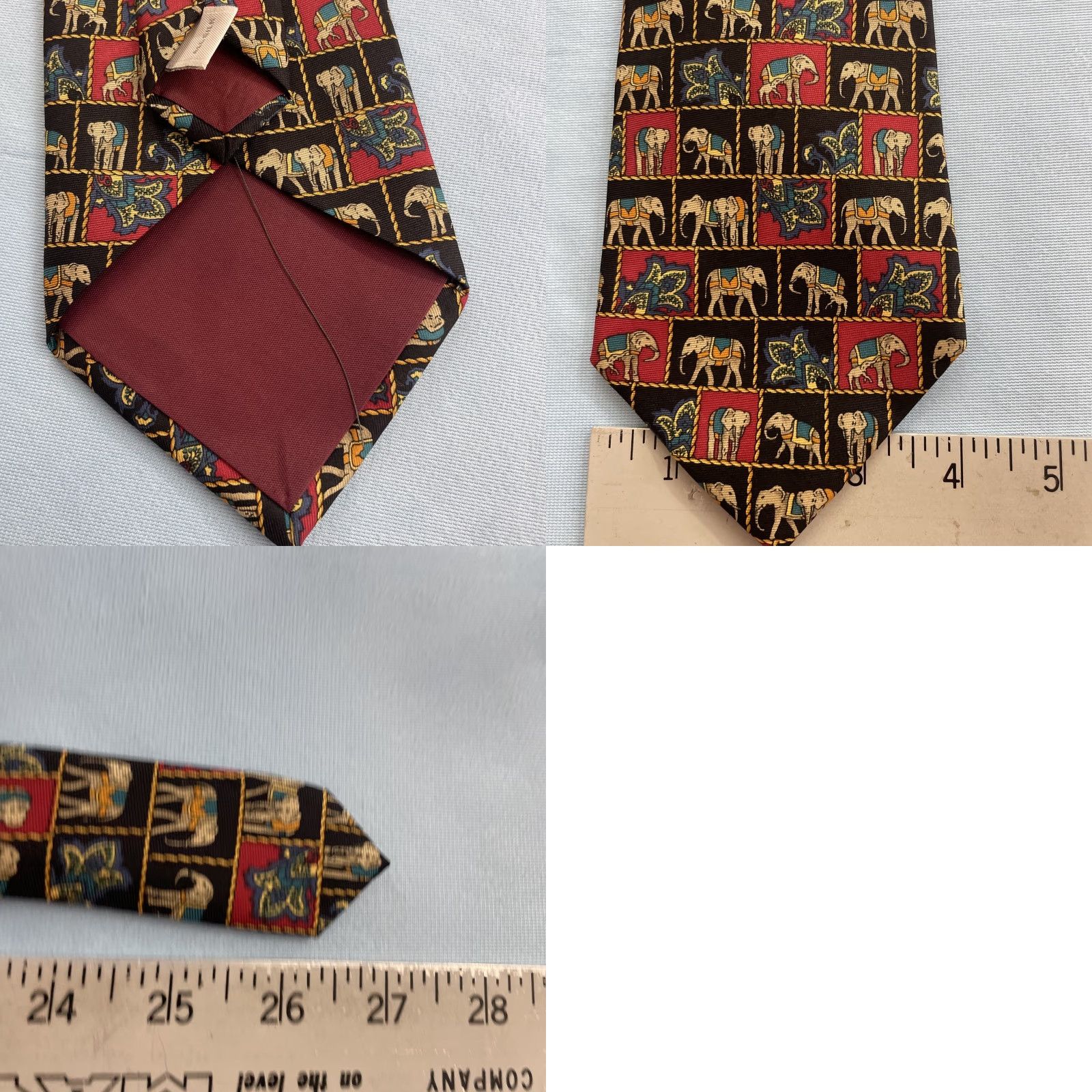 Van Heusen VINTAGE Van Heusen Tie Elephant Paisley Silk Tie vtg 90s Check Red Black Gold USA Men Size ONE SIZE - 11 Thumbnail