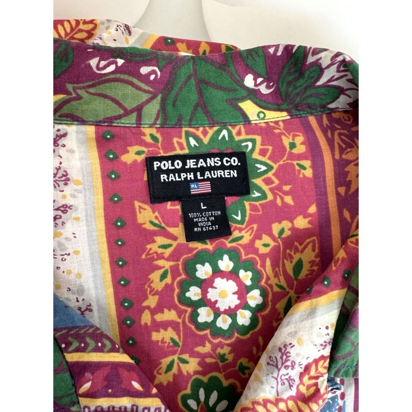 Ralph Lauren RALPH LAUREN POLO JEANS FLAG Loop Collar Paisley Floral Colorful L XL Camp Shirt Mens Button-Up Short Sleeve Multicolor Size US L / EU 52-54 / 3 - 5 Thumbnail
