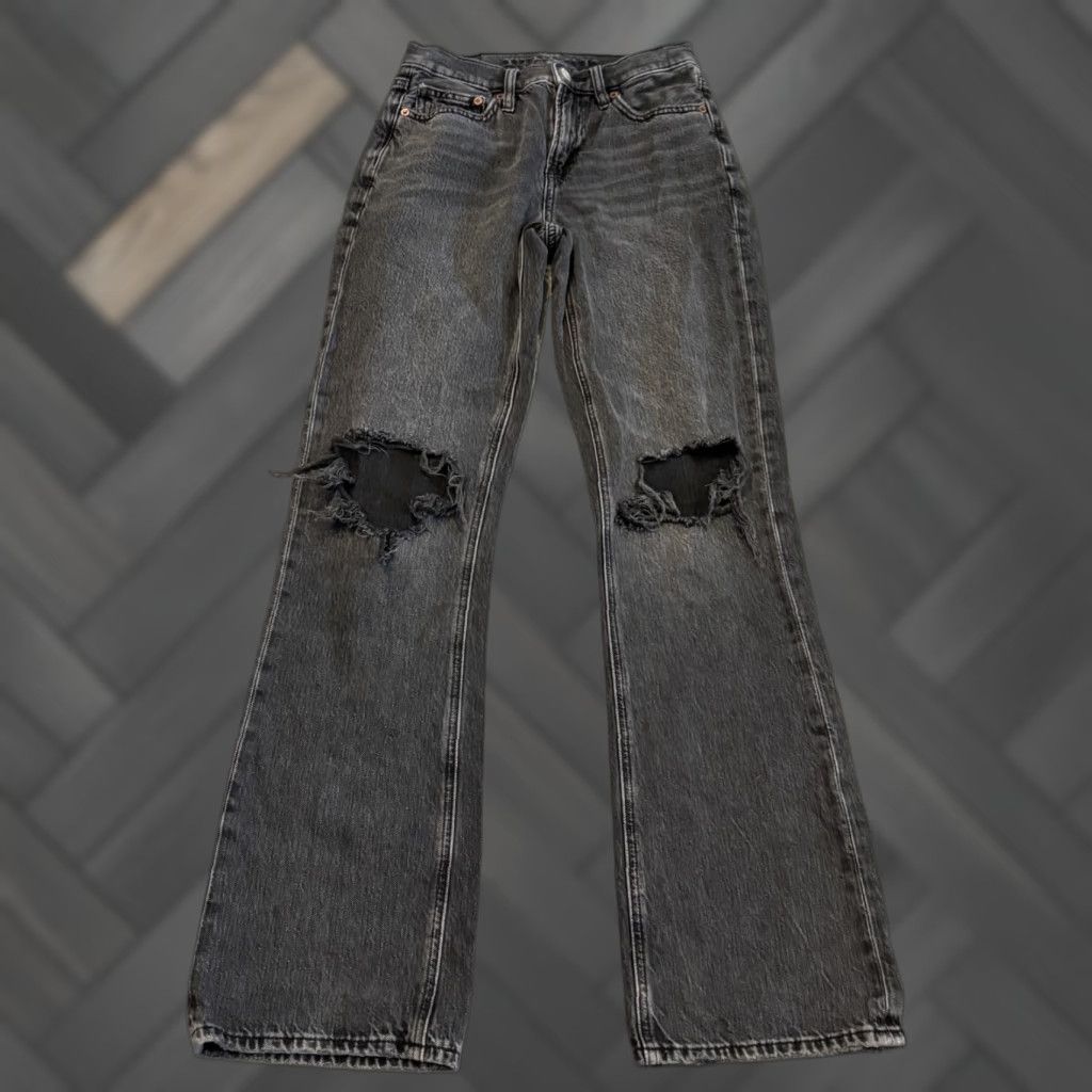 American Eagle Outfitters VINTAGE American Eagle Jeans Womens 00R Faded Black 90s Bootcut Distressed Stretch Denim Size 24" / US 00 / IT 34 - 1 Thumbnail