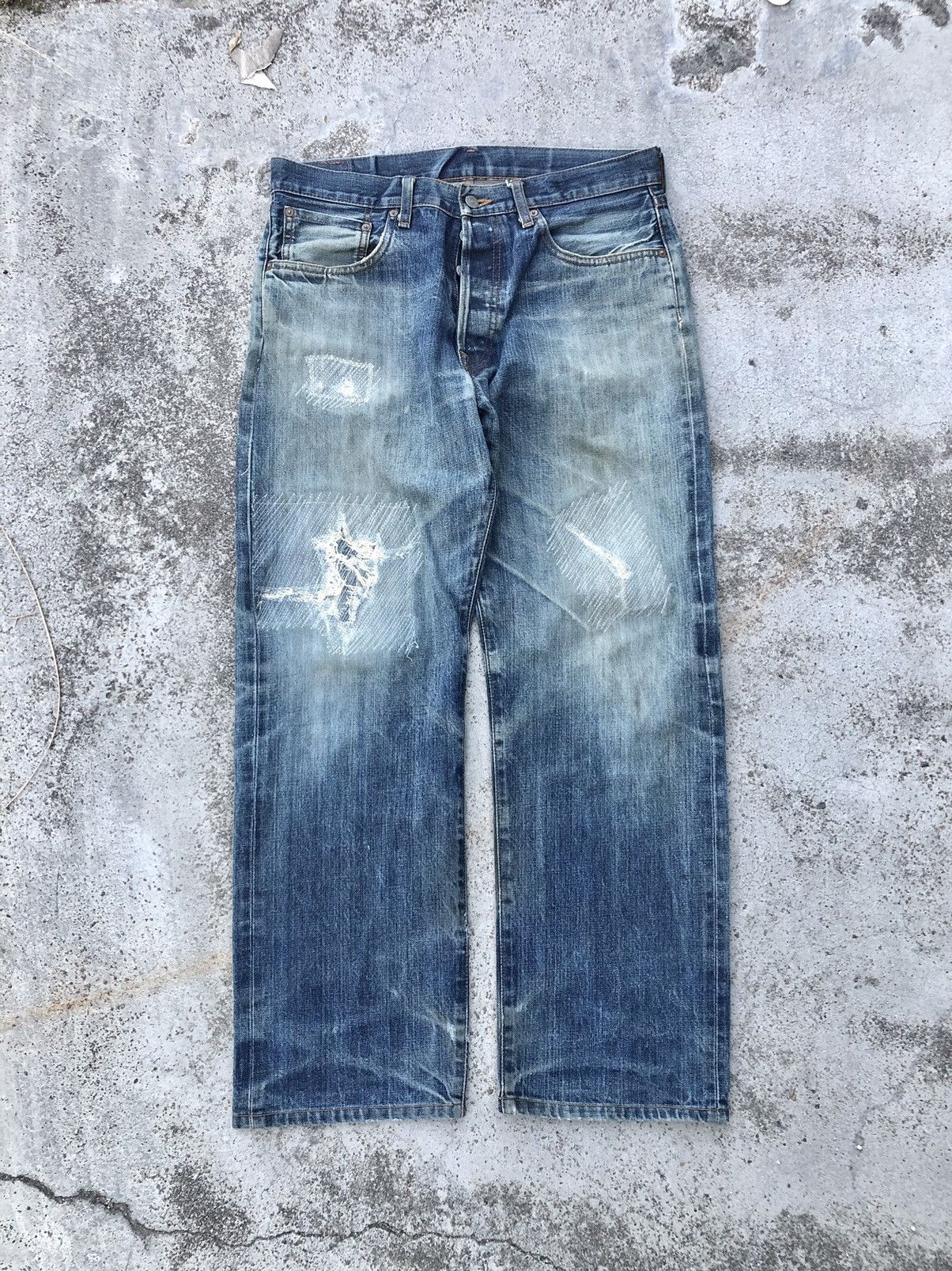 WIDE LEG⚡️⚡️VINTAGE UNIQLO SELVEDGE DISTRESSED DENIM