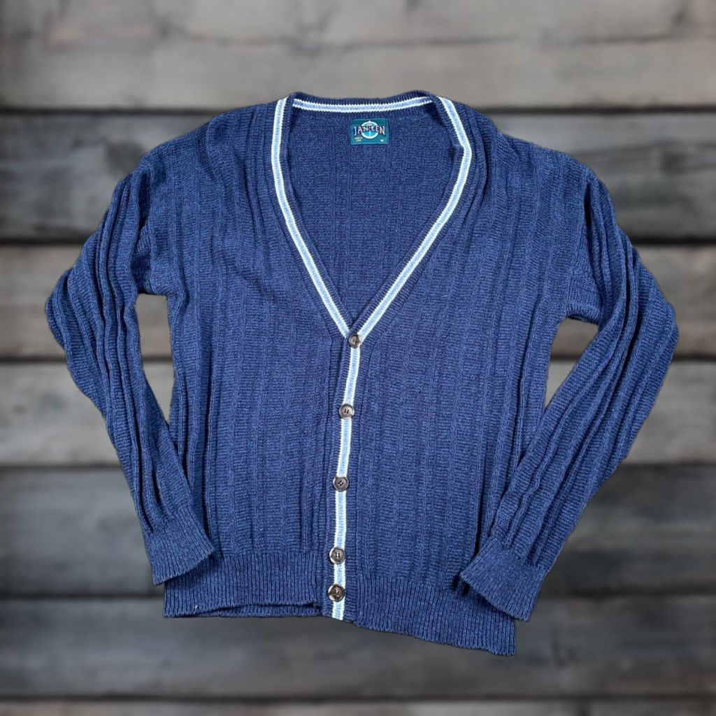 Jantzen VINTAGE Jantzen Chunky-Knit Cardigan Sweater Adult Medium Blue USA 90s Mens Size US M / EU 48-50 / 2 - 1 Thumbnail