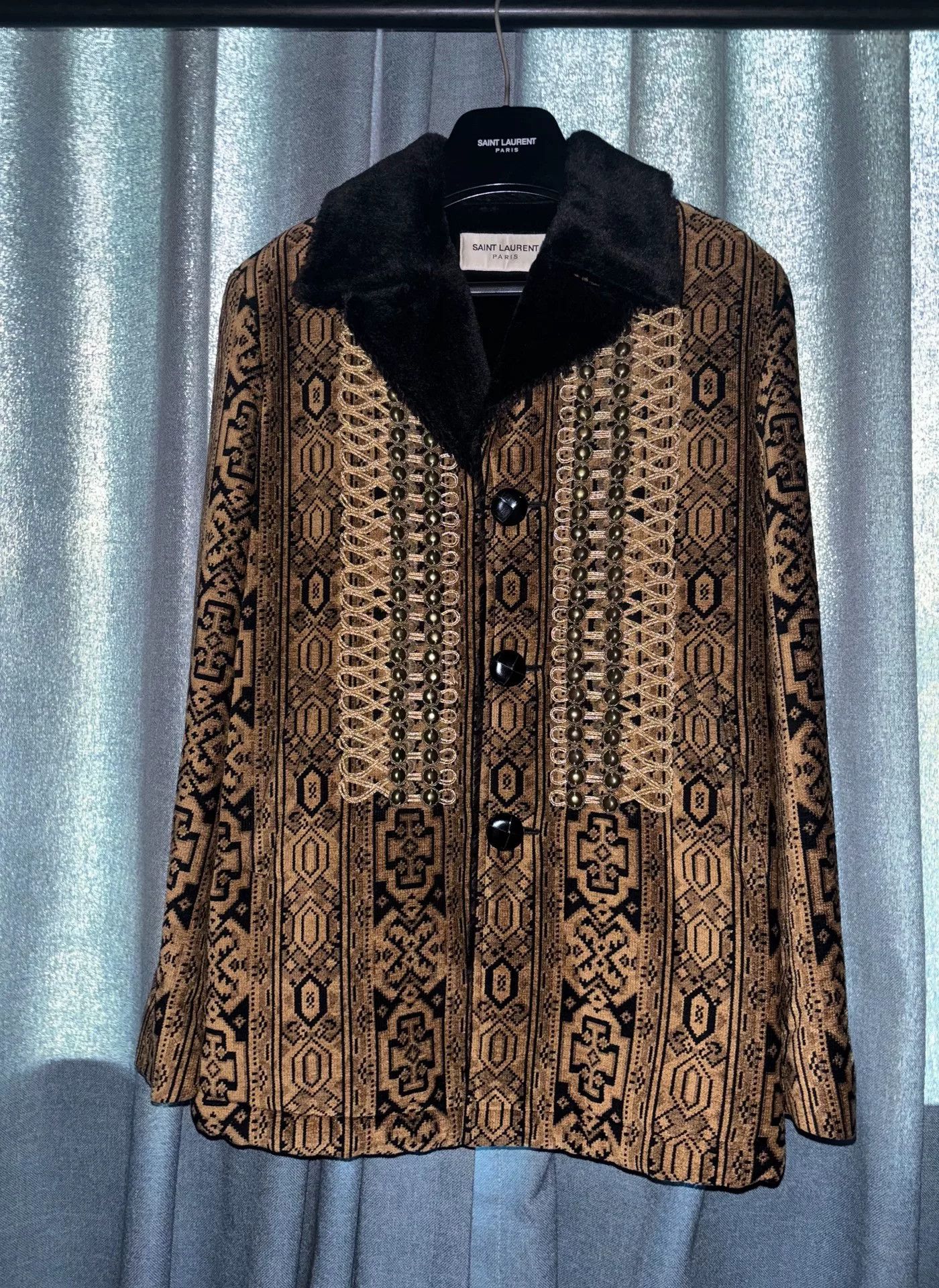 Saint Laurent Paris Saint Laurent Baroque Pattern Fur Coat Size L / US 10 / IT 46 - 1 Thumbnail