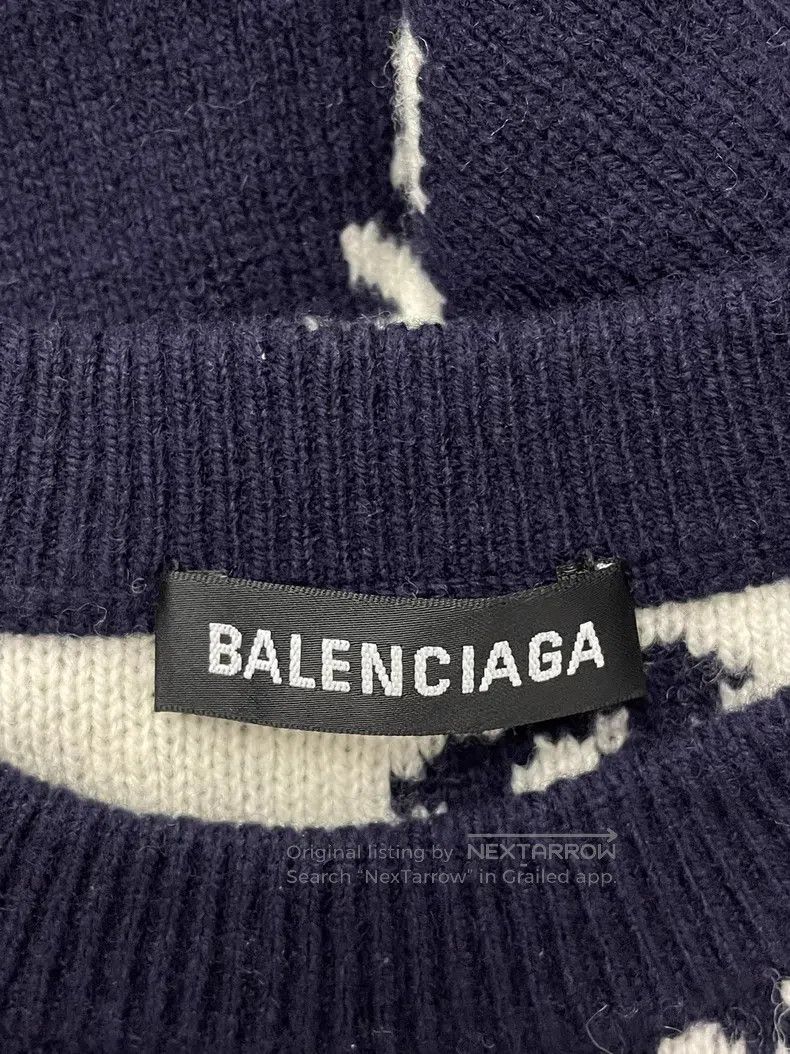 Balenciaga Balenciaga Blue and White Letter Logo Wool Sweater Size US S / EU 44-46 / 1 - 3 Thumbnail