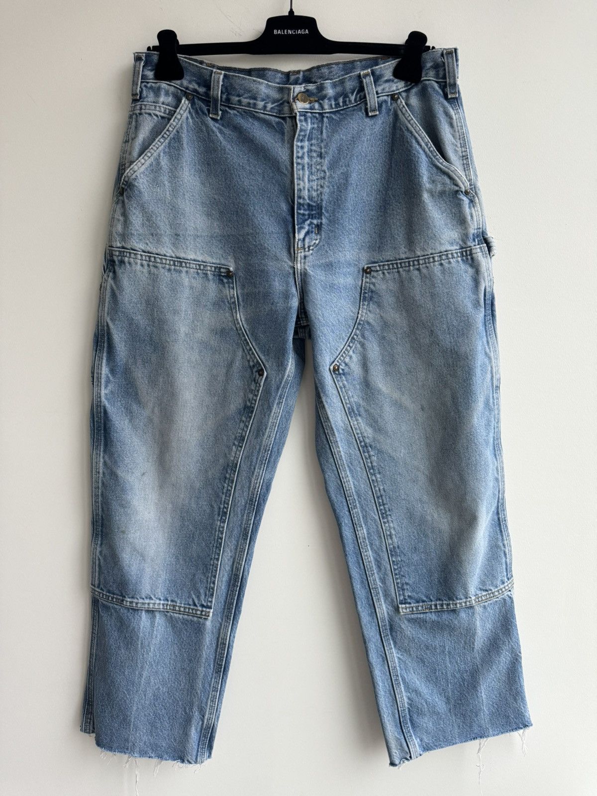 image of Faded Light Blue Carhartt Carpenter Denim Thrashed, Men's (Size 36)
