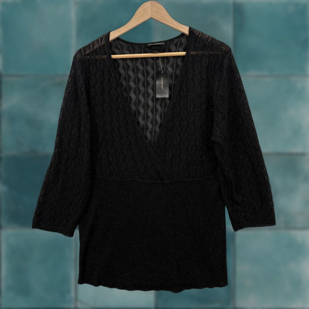Vintage Lane Bryant Sweater Womens 18/20 Black Metallic Wrap 3/4 Sleeve Open Knit NWT Size XXL / US 16-18 / IT 52-54 - 1 Thumbnail