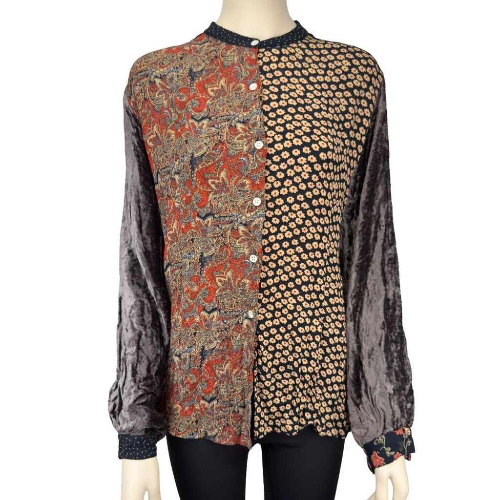 French Connection FRENCH CONNECTION Patchwork Dot Button-Up Shirt Blouse sz L Size L / US 10 / IT 46 - 4 Thumbnail