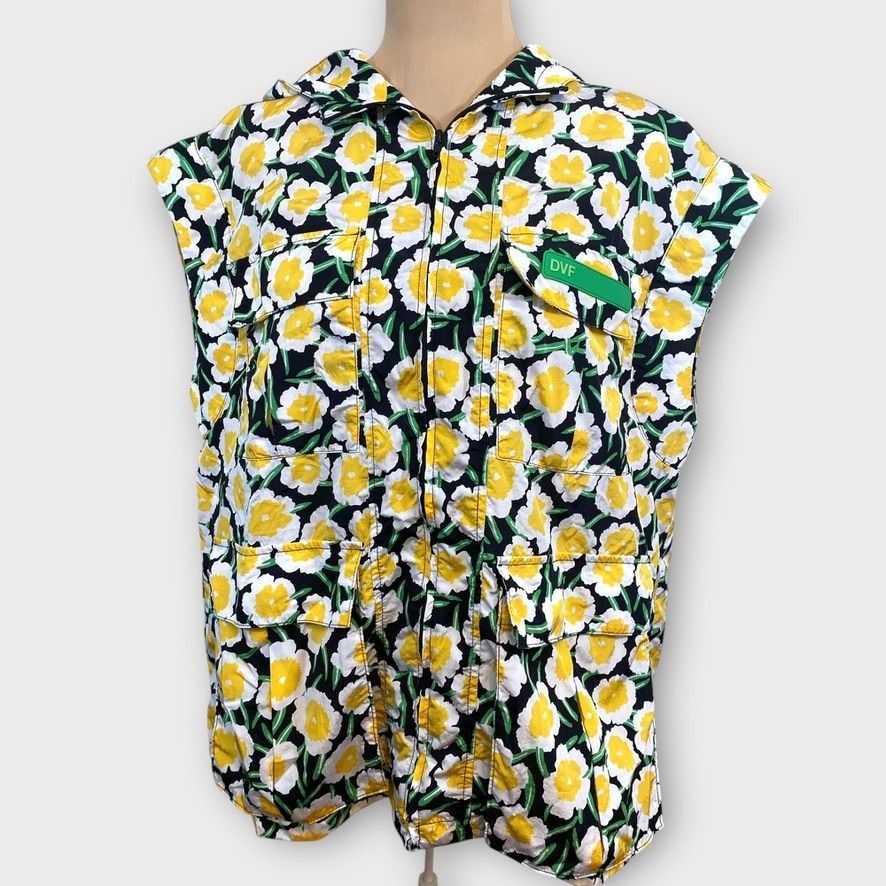 Diane von Furstenberg DVF Nylon Yellow Floral Short Sleeve Hooded Vest XS Size XS / US 0-2 / IT 36-38 - 8 Thumbnail