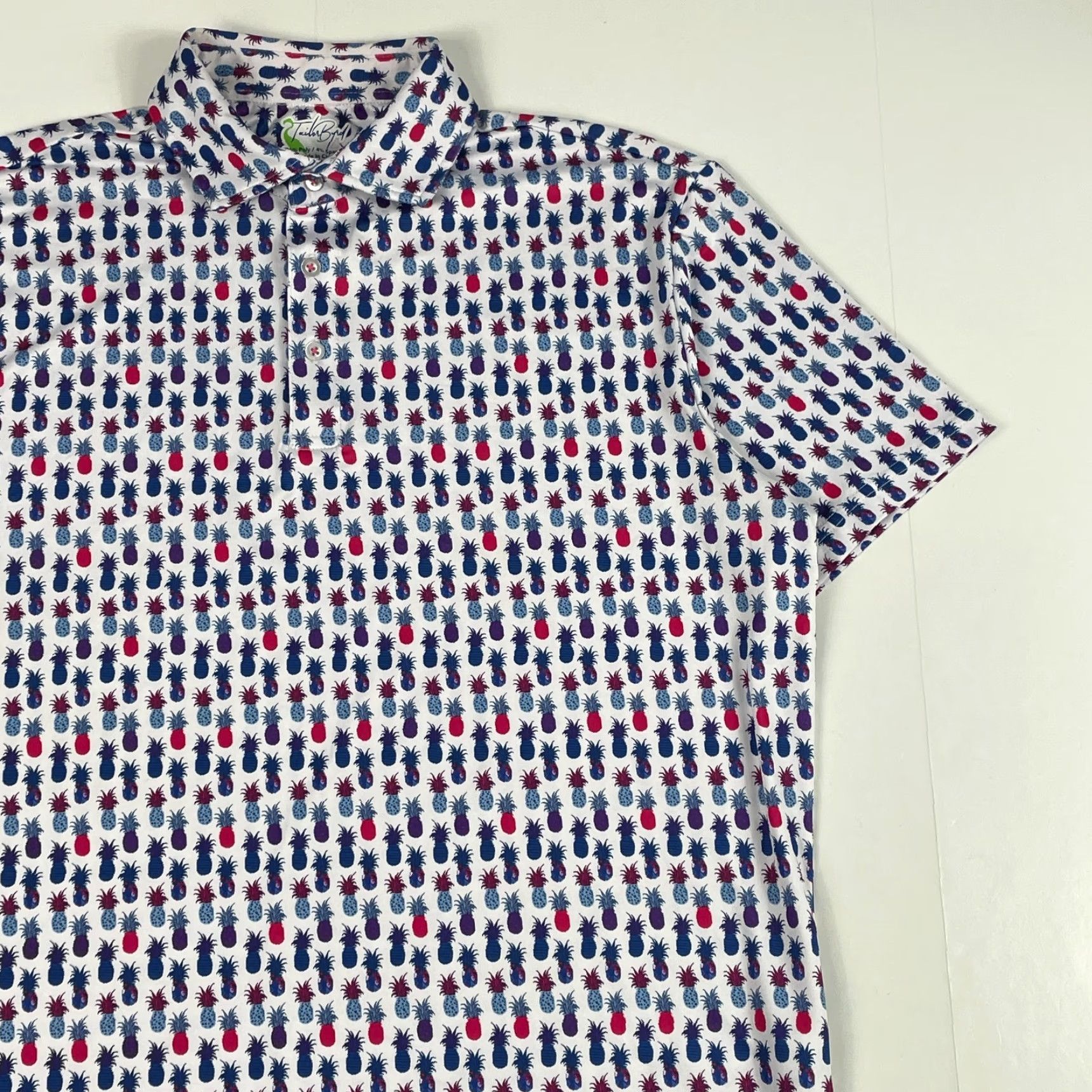 Tailorbyrd TAILORBYRD Polo Shirt Men L White Pineapple Short Sleeve Golf Stretch Casual Activewear Size US L / EU 52-54 / 3 - 3 Thumbnail