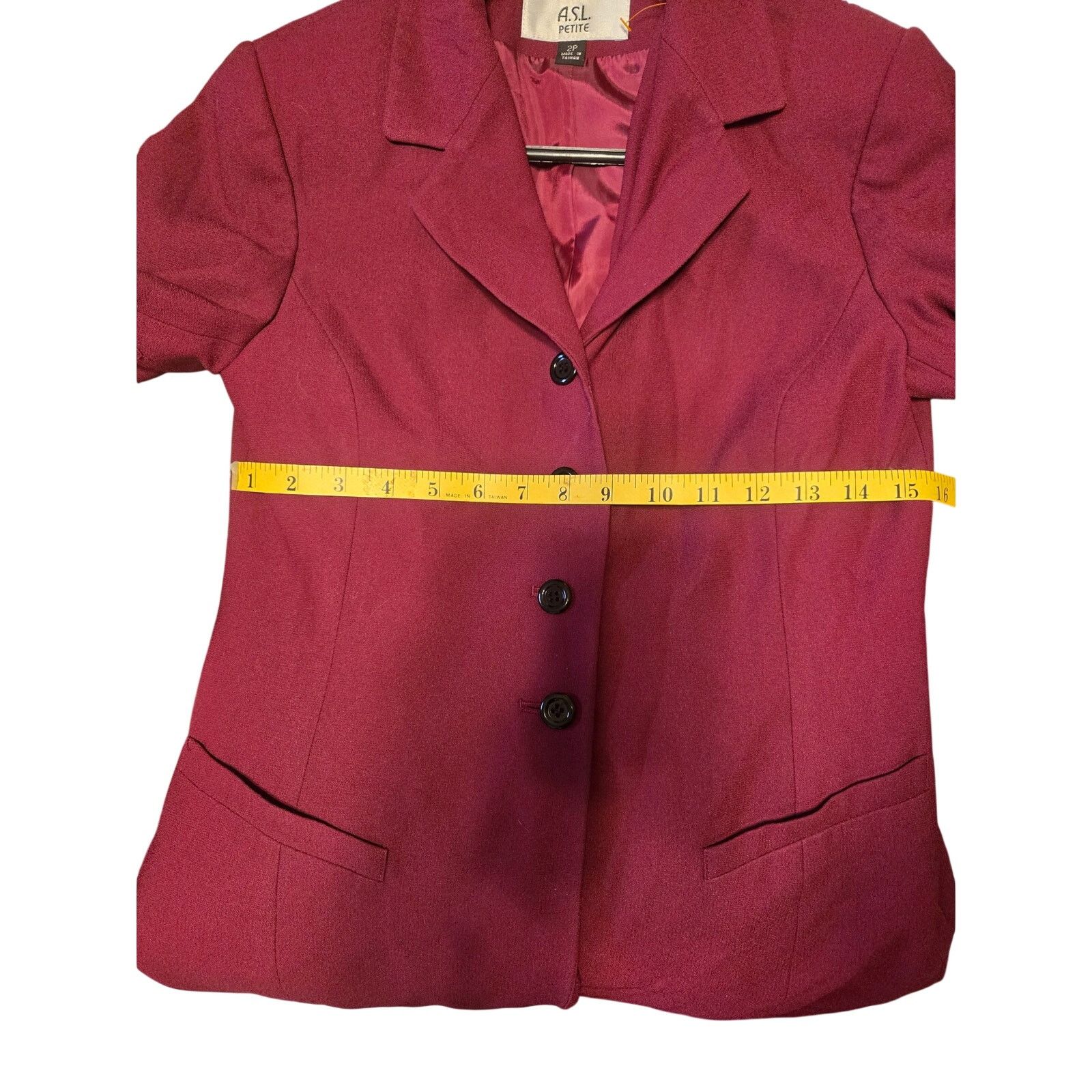 Kasper Kasper ASL Petite 2P Burgundy Magenta Longline Blazer Jacket Size XS / US 0-2 / IT 36-38 - 8 Thumbnail