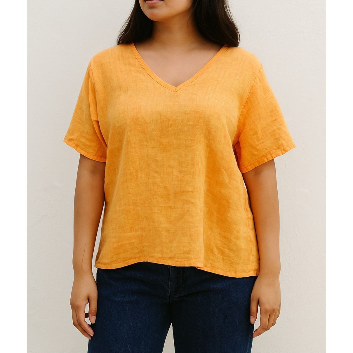 FLAX Flax orange linen short sleeve top v neck size medium Size M / US 6-8 / IT 42-44 - 1 Thumbnail