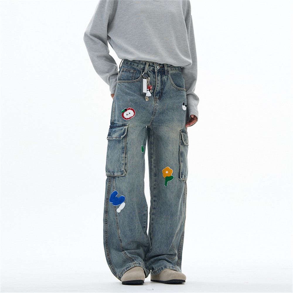 Vintage Men's cartoon embroidered multi-pocket work jeans Size US 32 / EU 48 - 2 Thumbnail