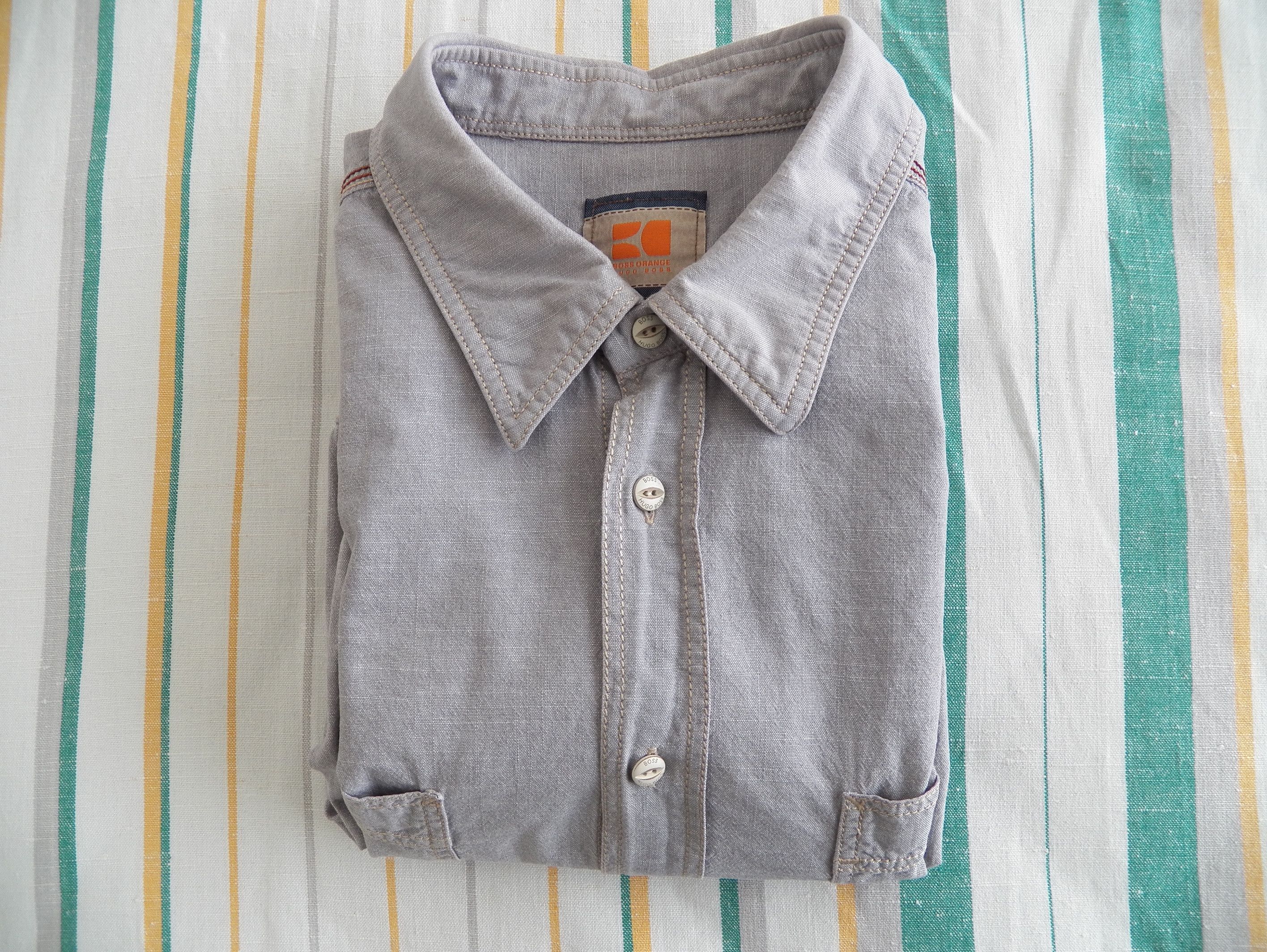 Hugo Boss BOSS ORANGE CalifoE Shirt Mens XL Slim Fit Roll Up Sleeve Size US XL / EU 56 / 4 - 2 Thumbnail