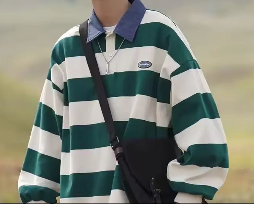 Other Vintage Striped Lapel Sweatshirt Long Sleeve Polo Shirt Size US XL / EU 56 / 4 - 2 Thumbnail