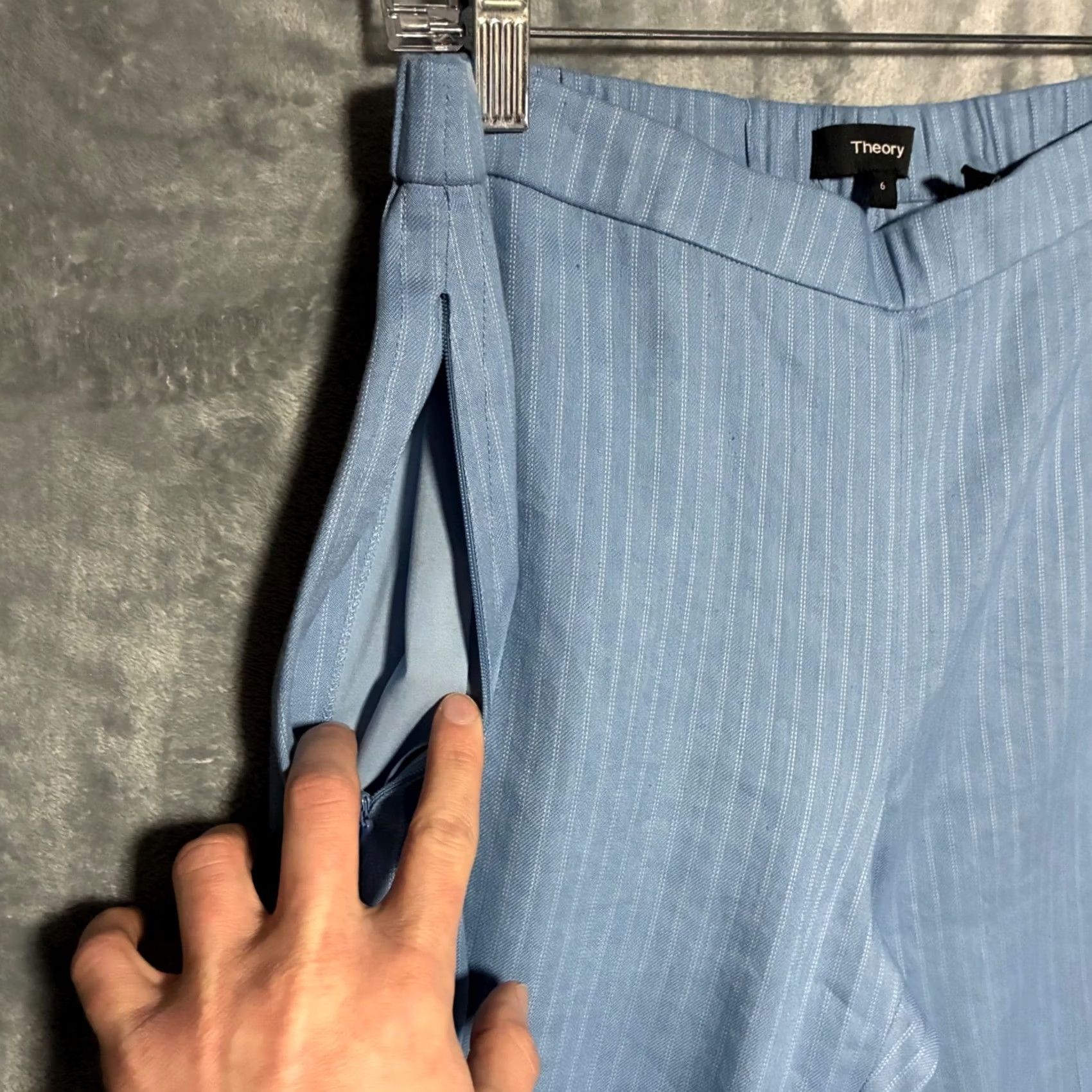 Theory Theory Linen Blend Basic Pull On Ankle Pant Womens 6 Blue Pinstripe Size 28" / US 6 / IT 42 - 5 Thumbnail