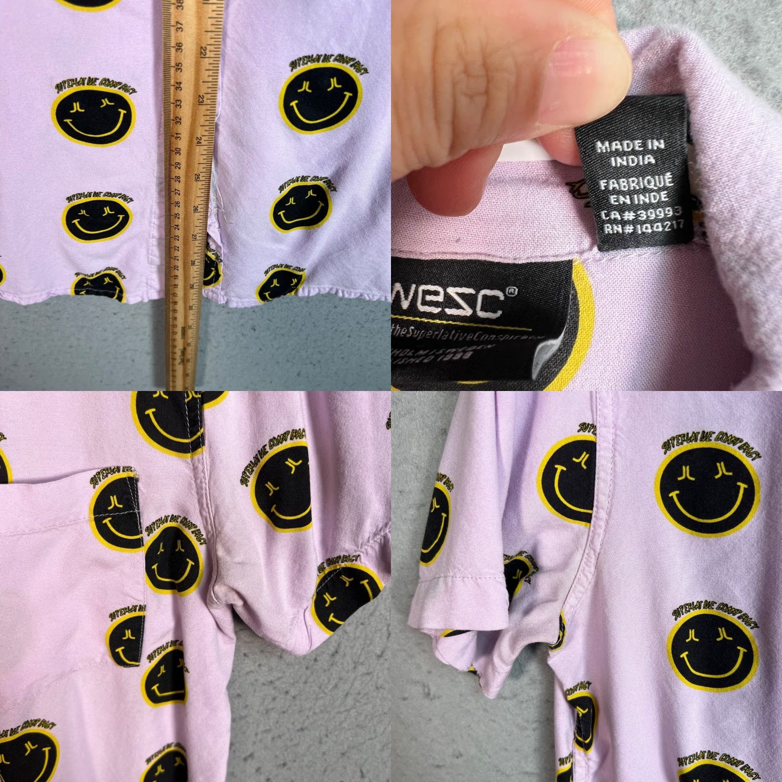 WeSC WESC Mens Small Button-Up Shirt Pink Smiley Face Print Black & Yellow Size US S / EU 44-46 / 1 - 8 Thumbnail