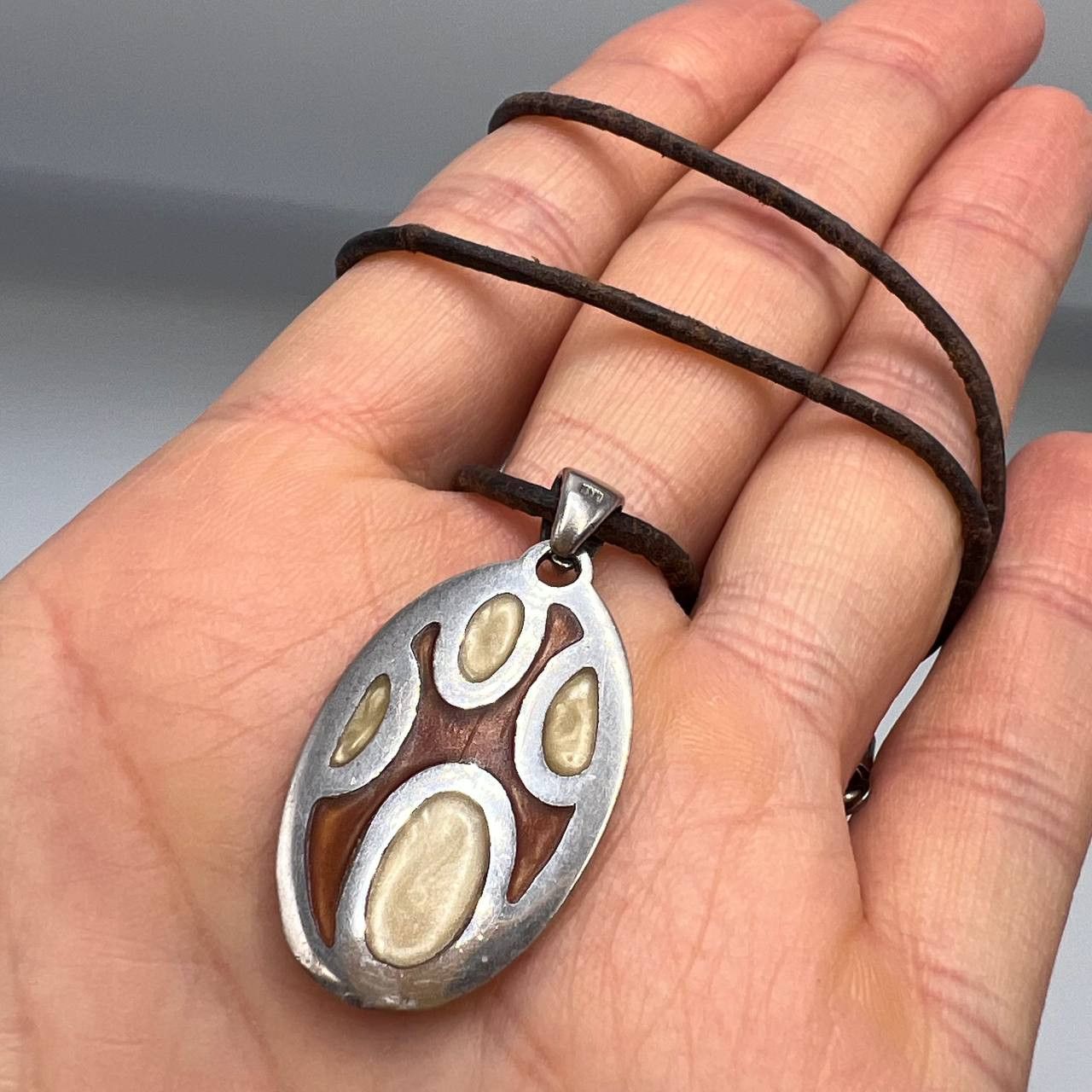 Vintage SterlingSilverLeather Lace Necklace Enamel Italy