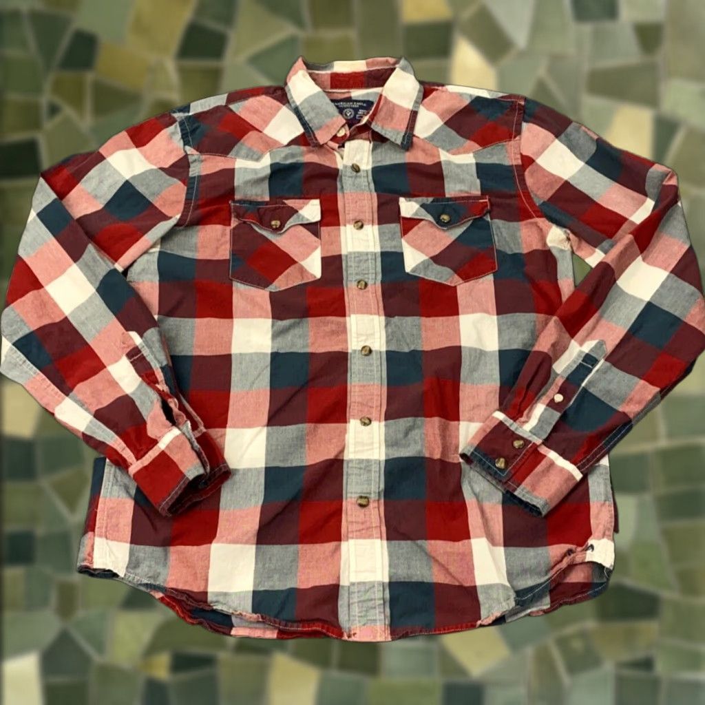 American Eagle Outfitters VINTAGE American Eagle Outfitters Shirt Mens M Red White Blue Plaid Pearl Snap Button-Up Size US M / EU 48-50 / 2 - 1 Thumbnail