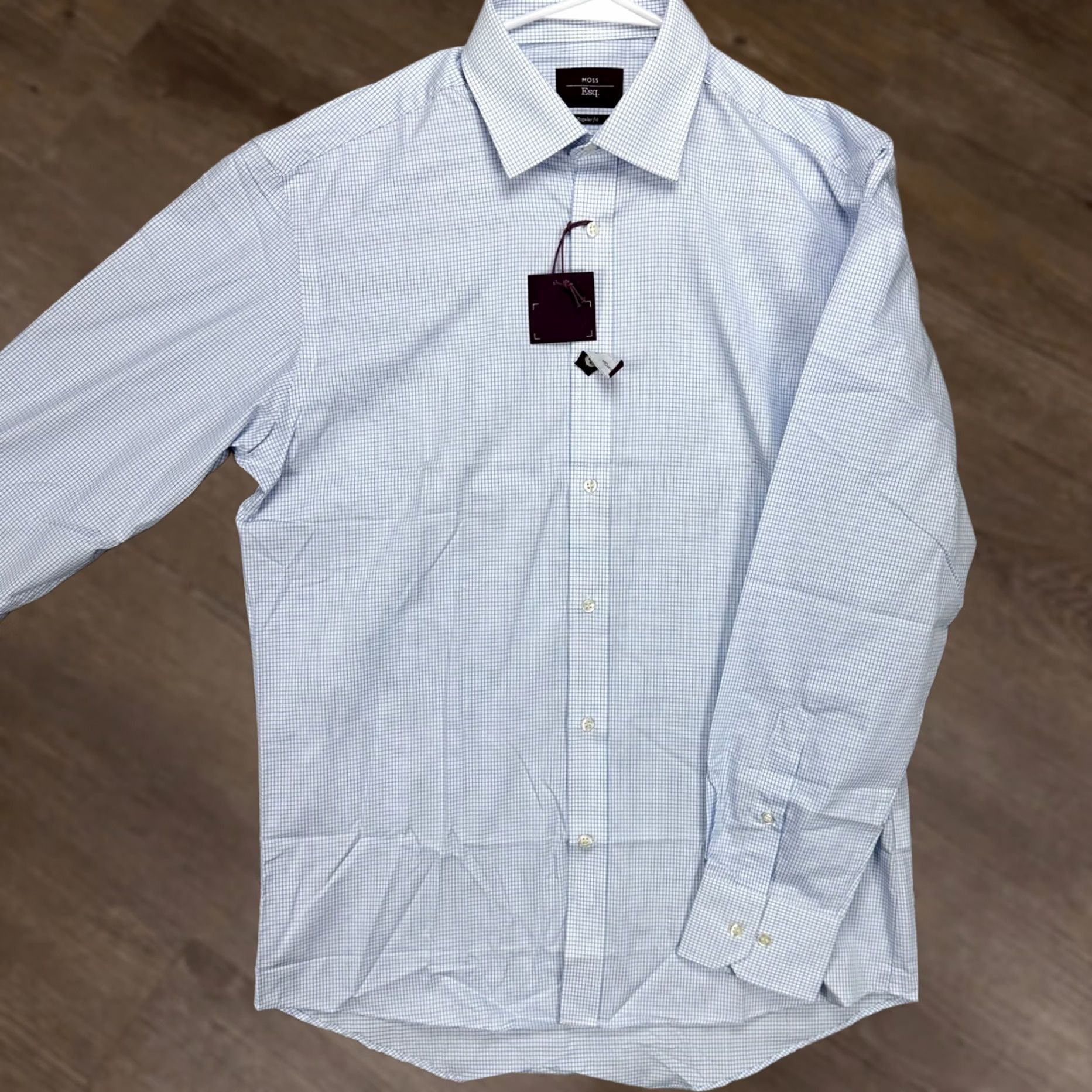 Vintage Esq Dress Shirt Men 15.5-39 Blue White Grid Check Regular Fit Button Up Shirts Mens Regular Fit Silk Cotton Blend N/A Size 42R - 1 Thumbnail