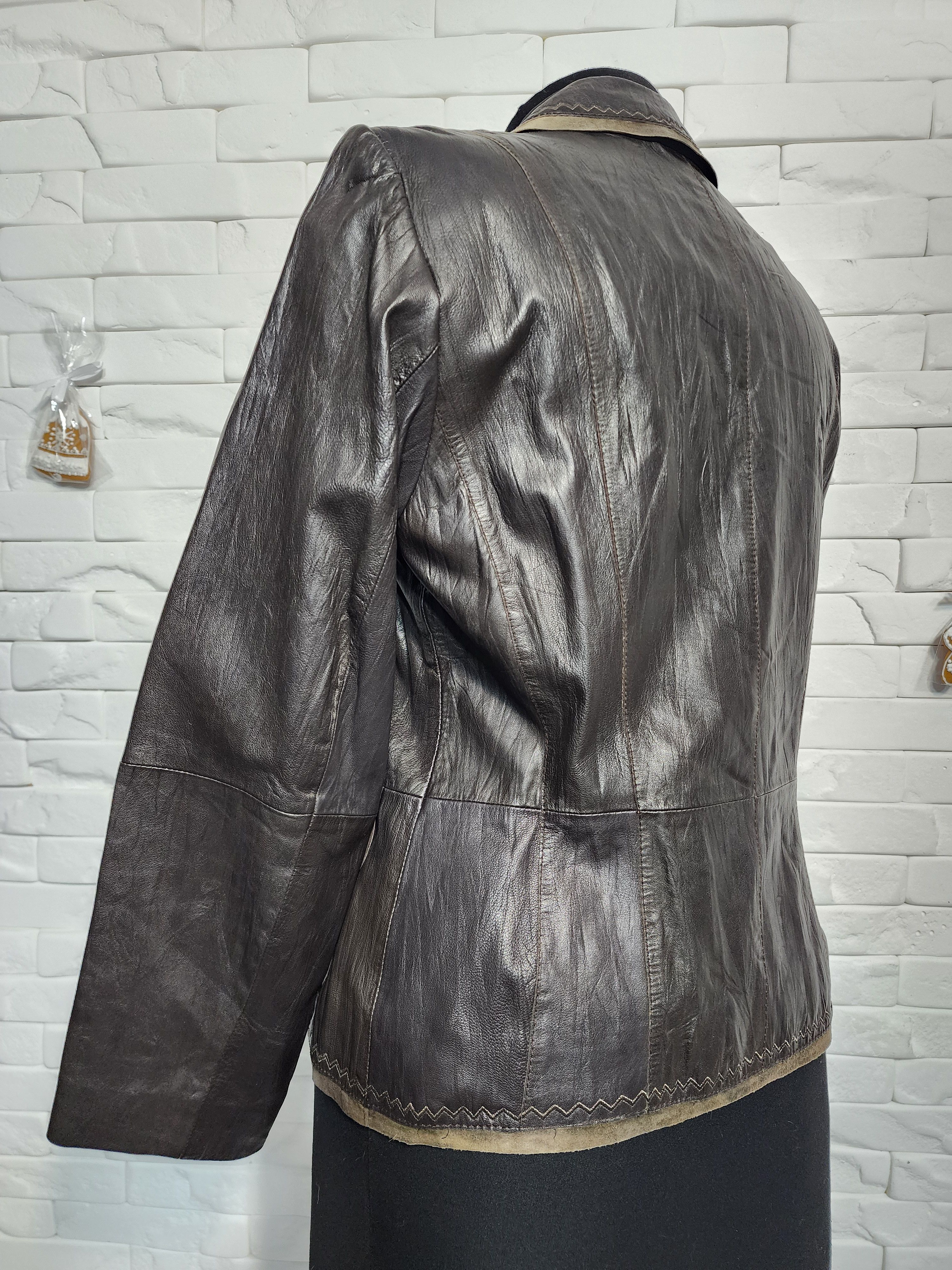 Other Brown Leather Jacket: Women's Blazer with Stitching Size M / US 6-8 / IT 42-44 - 5 Thumbnail