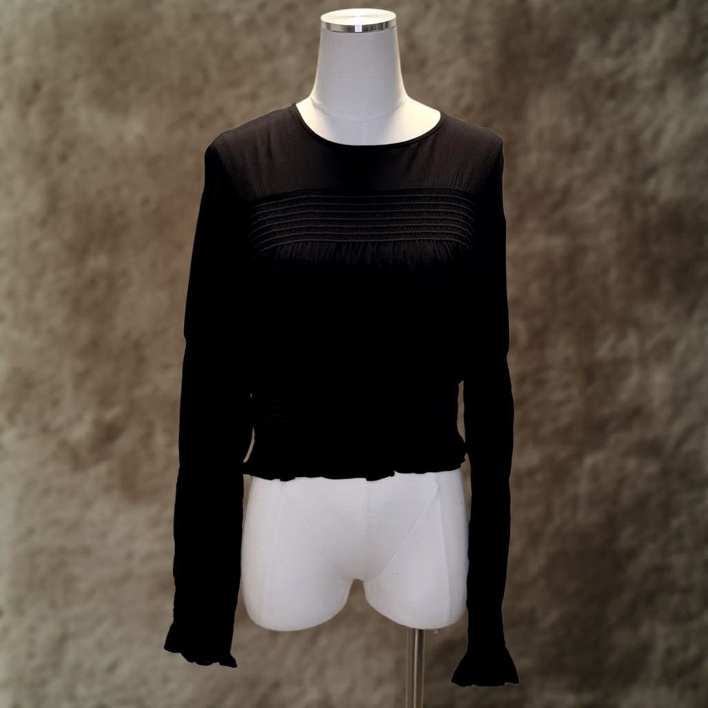 Vintage Leyden Blouse Womens Large Black Cropped Bell Sleeve Ruffle Hem Rebel Beat Top Size L / US 10 / IT 46 - 1 Thumbnail