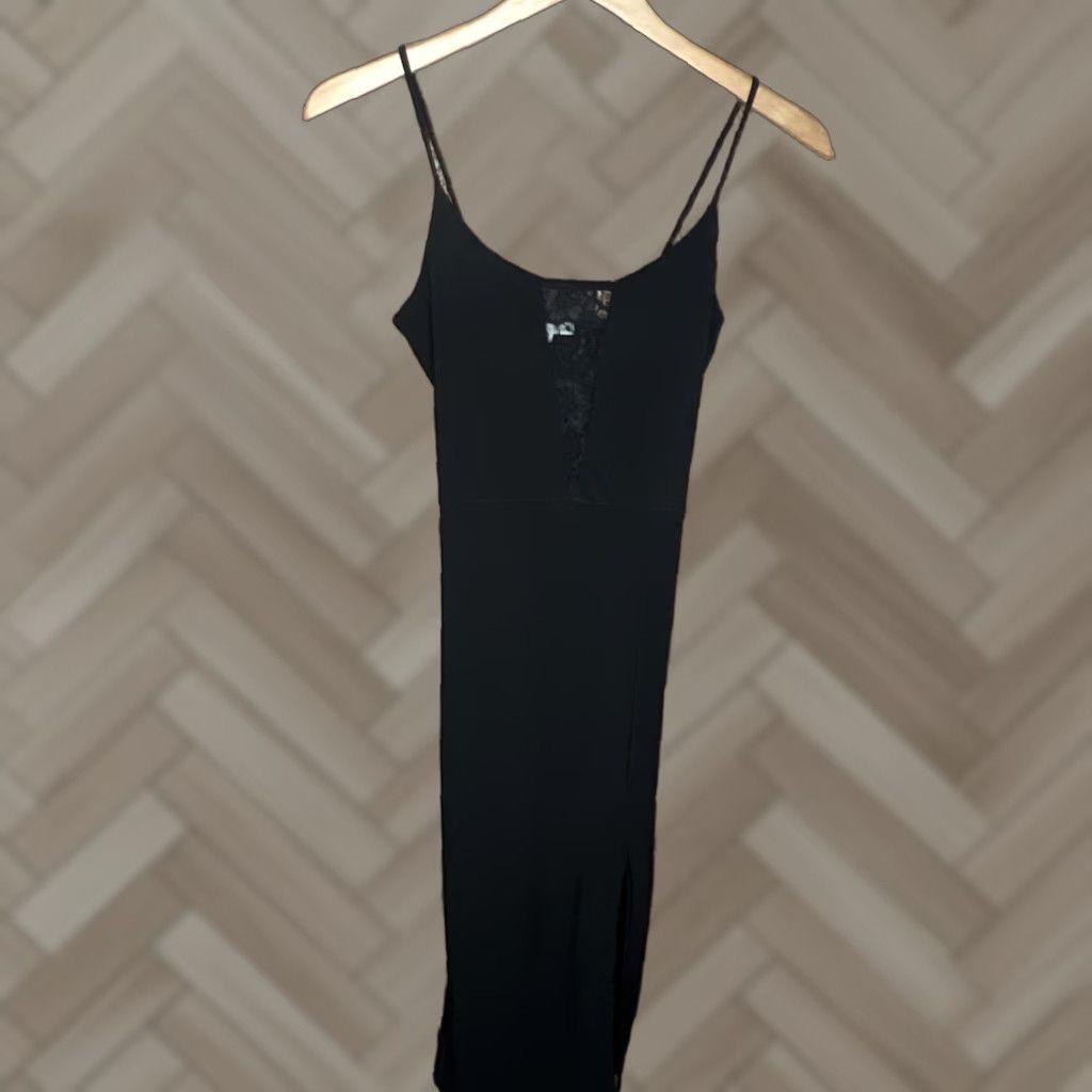 Vintage Y2K Vintage Charlotte Russe Black Lace Trim Ribbed Slip Midi Dress Women's Small Size S / US 4 / IT 40 - 1 Thumbnail