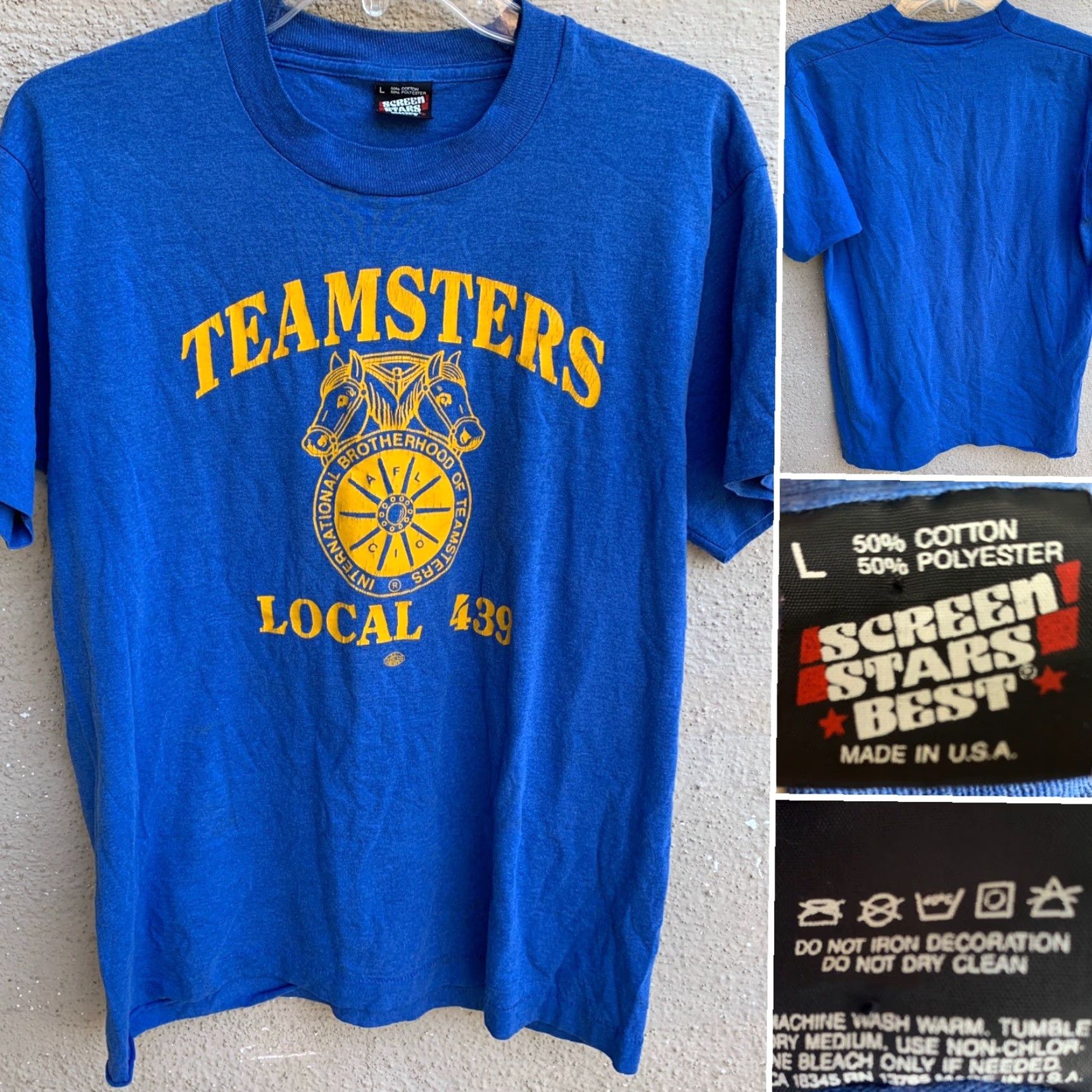 Vintage VINTAGE Teamsters Local 439 T Shirt Horse Logo 80s 90s Screen Stars Best L Blue Men Short Sleeve Graphic Tee - Mens Size US L / EU 52-54 / 3 - 3 Thumbnail