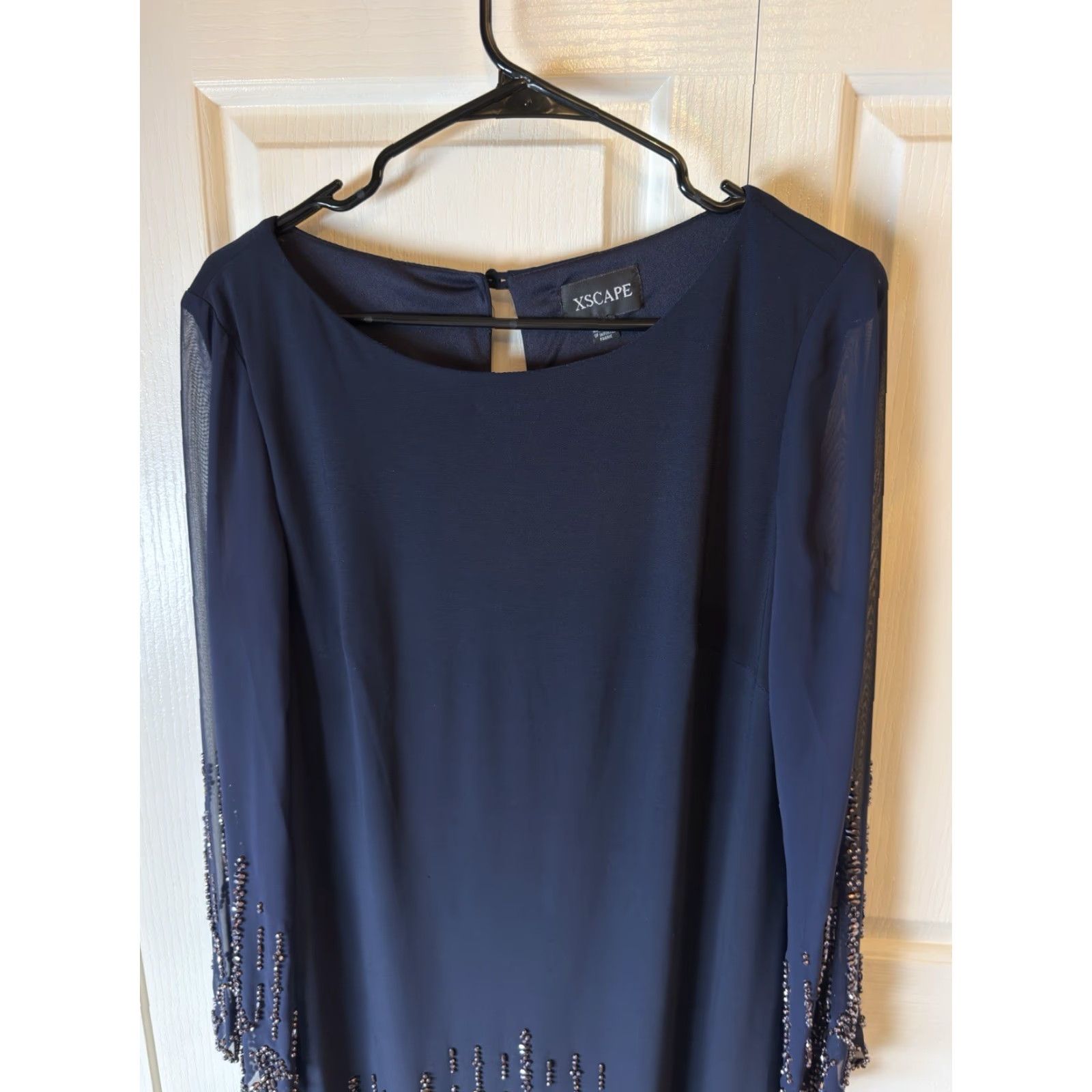 Vintage XSCAPE Long Sleeve Beaded Dress Navy Blue Size 12 Size XL / US 12-14 / IT 48-50 - 4 Thumbnail
