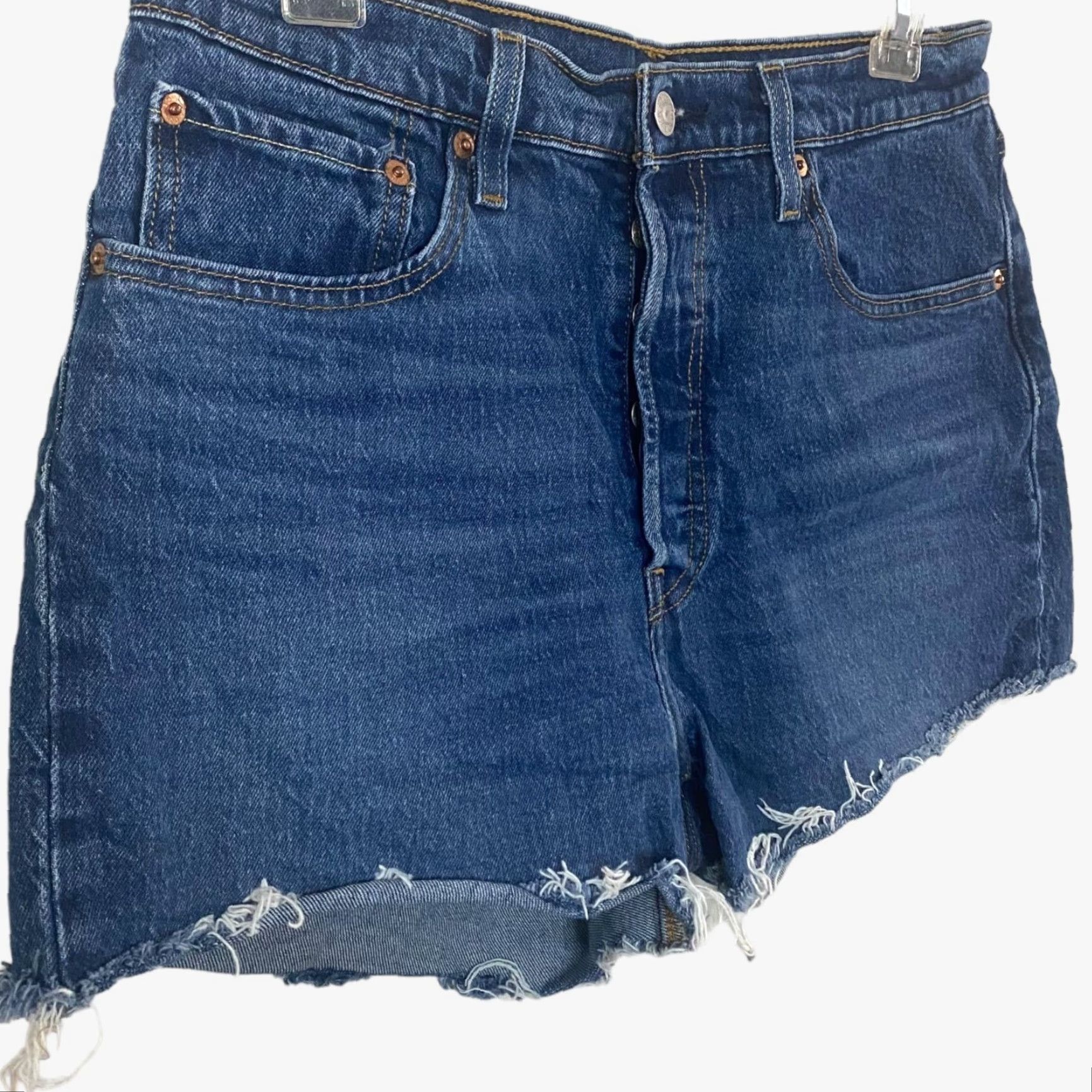 Levi's Levis 501 Button Fly Jean Shorts Womens Size 30 Blue Denim Medium Wash Raw Hem Size 30" / US 8 / IT 44 - 3 Thumbnail