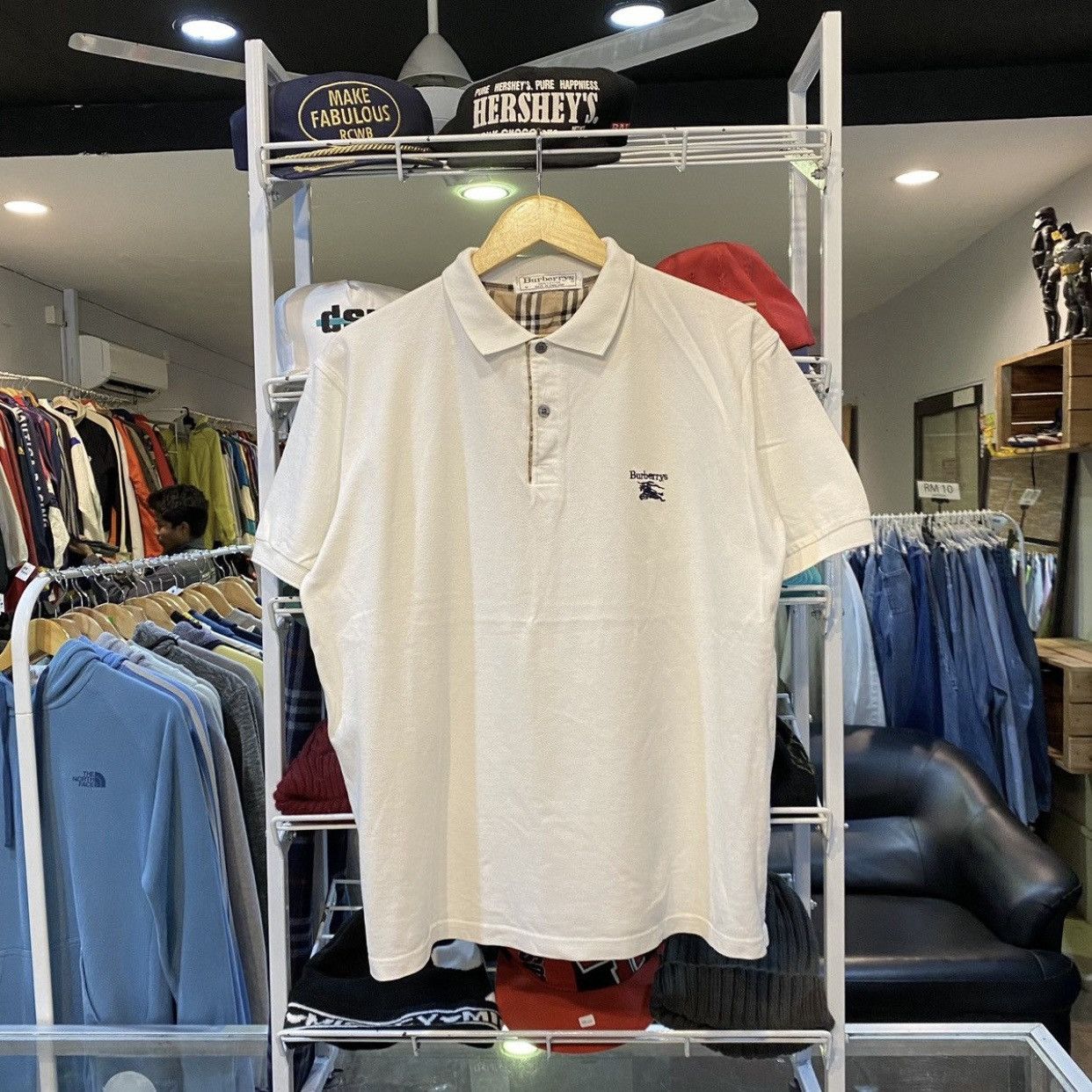 Vintage burberry white polo shirt small logo
