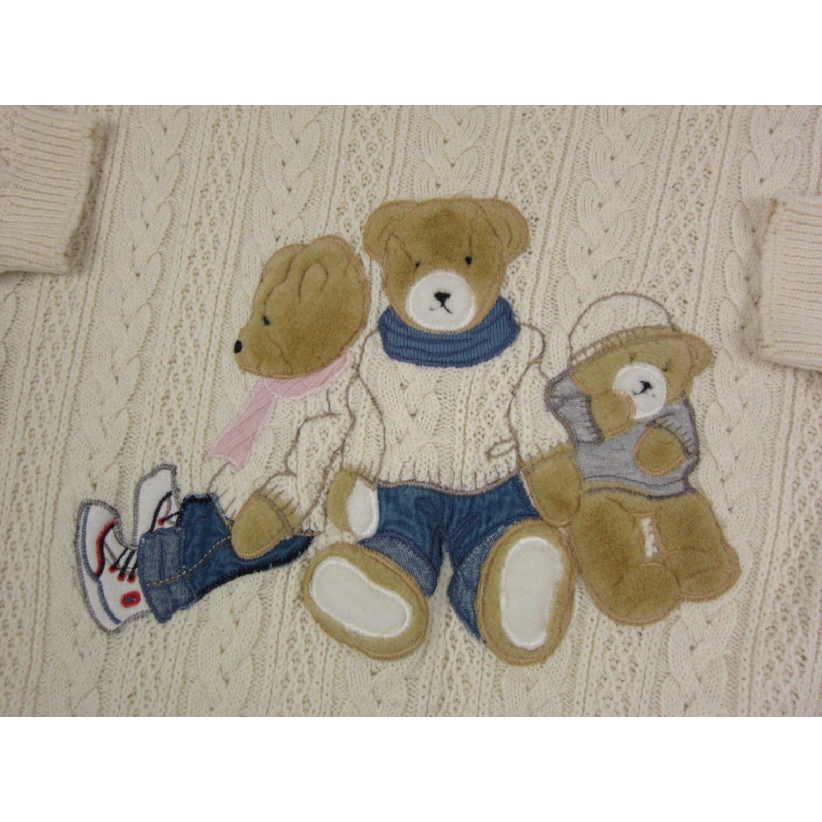 Vintage VINTAGE Together Sweater Womens Large Cream Wool Cable Knit Teddy Bear Ladies Size L / US 10 / IT 46 - 2 Thumbnail