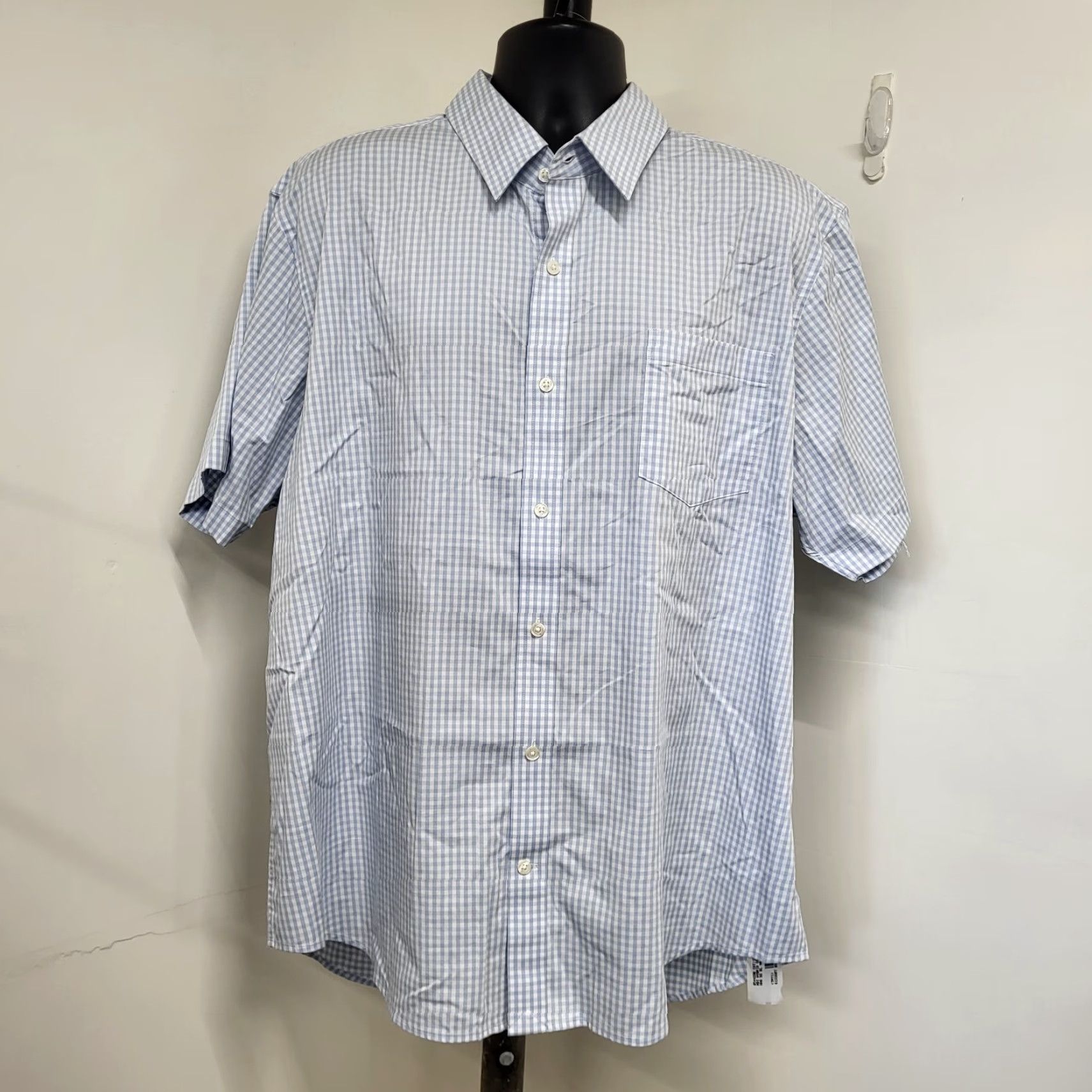 Lands' End Lands' End Hybrid Shirt Men's XXL 18-18.5 Soft Blue Checks Traditional Fit Button-Up Shirt Mens Regular 100% Cotton Easy Care Size US XXL / EU 58 / 5 - 5 Thumbnail