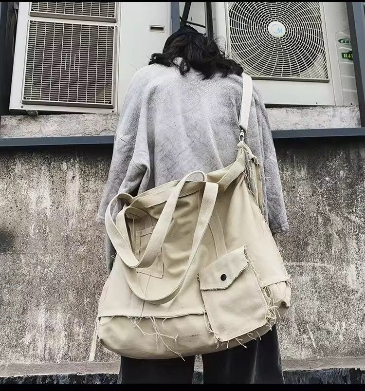 Japanese Brand Large Canvas Messenger Bag y2k japanese style alt faded Size ONE SIZE - 2 Thumbnail