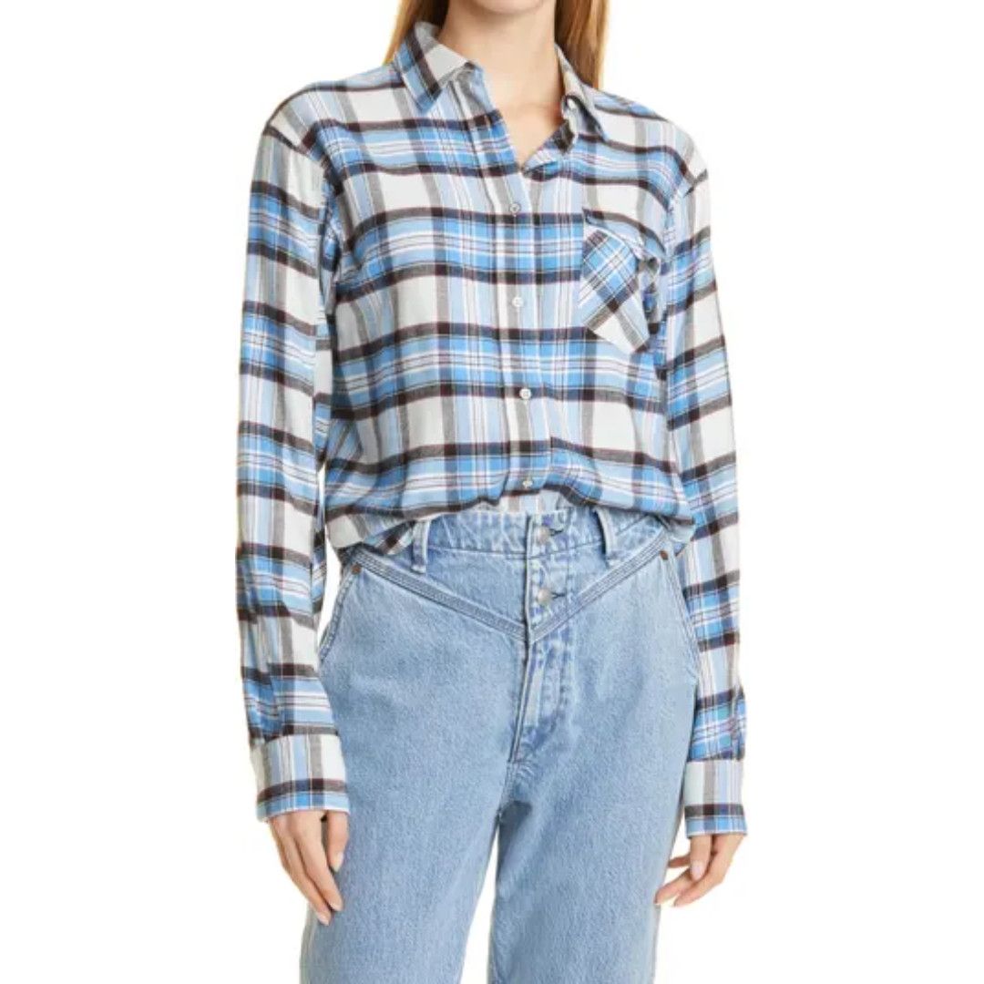 image of Rag Bone Rag & Bone Blue Gray Jonah Plaid Women's Flannel Size Small