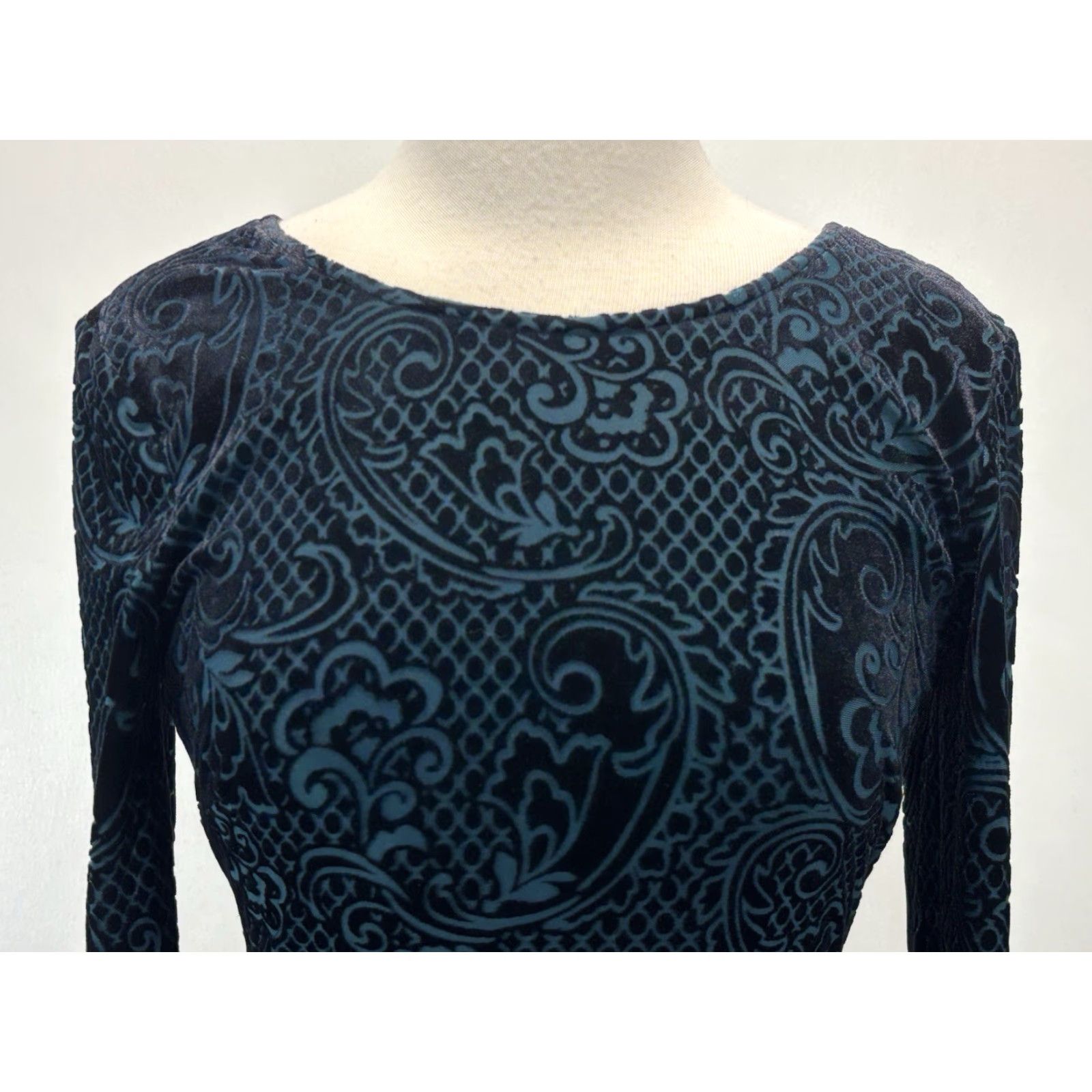 Guess GUESS Flocked Velvet Mini Dress 8 Blue Black Whimsigoth Y2K Long Sleeve Womens Size M / US 6-8 / IT 42-44 - 5 Thumbnail