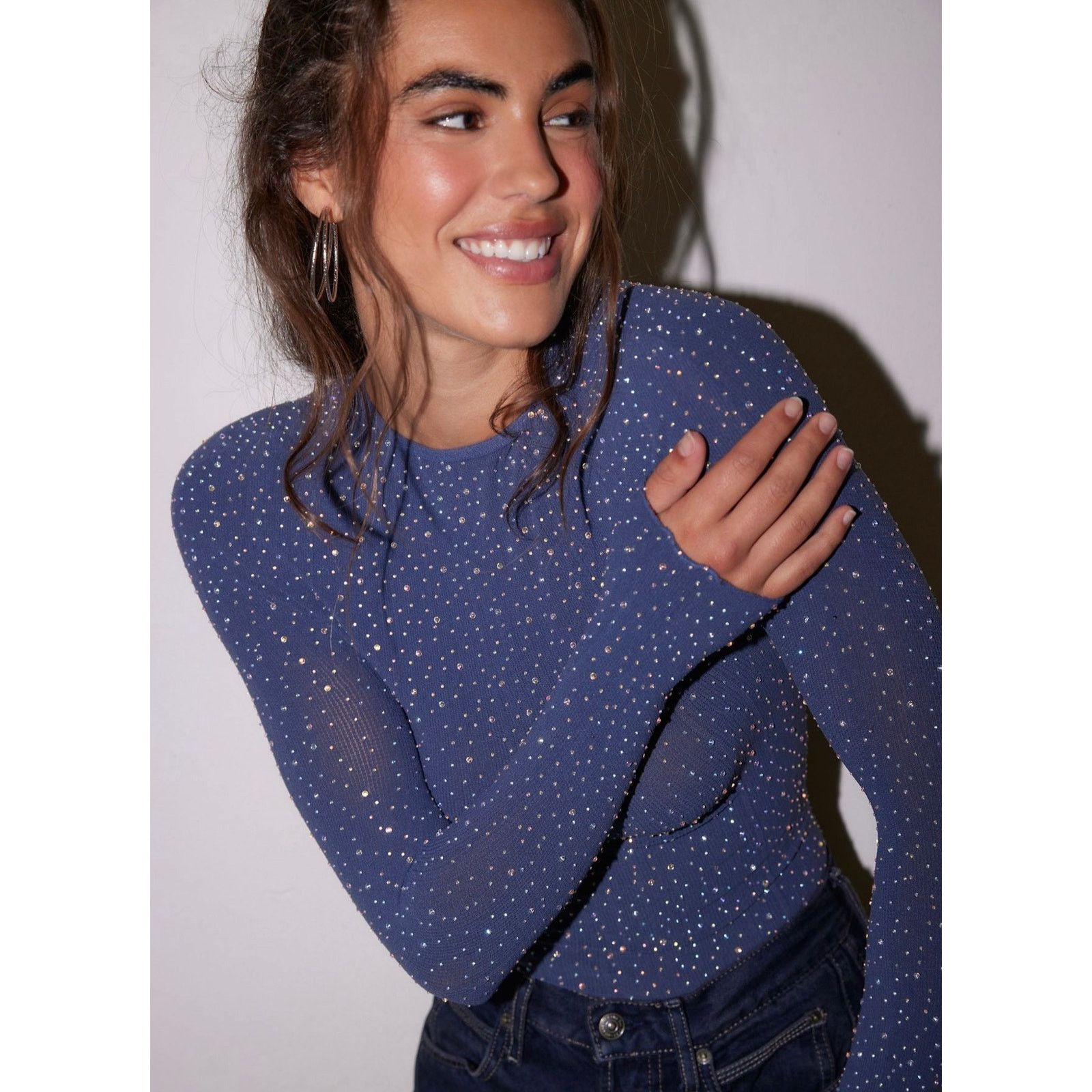 Free People Free People Night Sky Long Sleeve Sparkly Top Indigo M/L Size M / US 6-8 / IT 42-44 - 4 Thumbnail