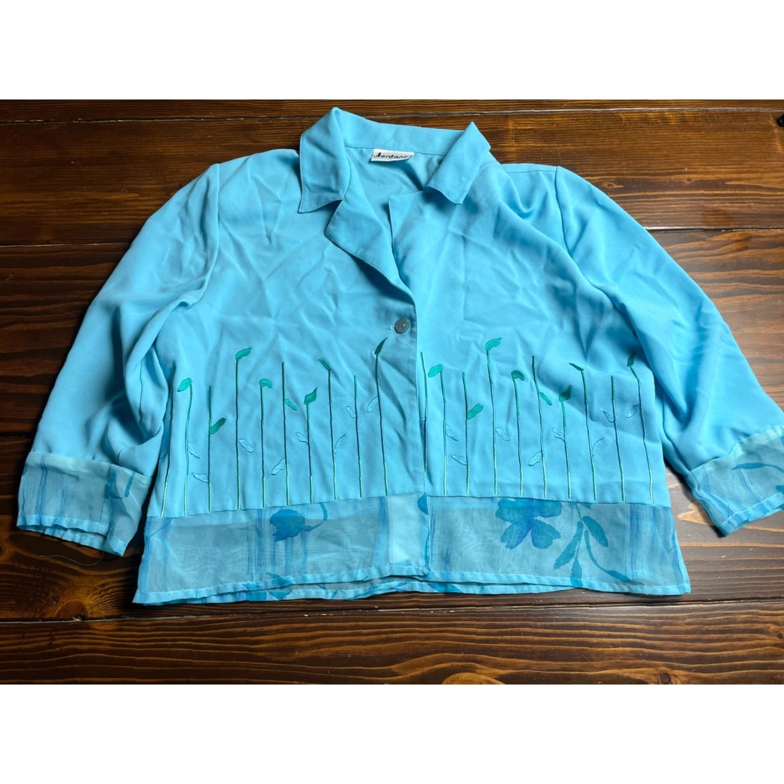 Jordan Brand Jordana Cardigan, Women's Medium Petite, Blue Floral, Shoulder Pads, Sweater Size M / US 6-8 / IT 42-44 - 2 Thumbnail