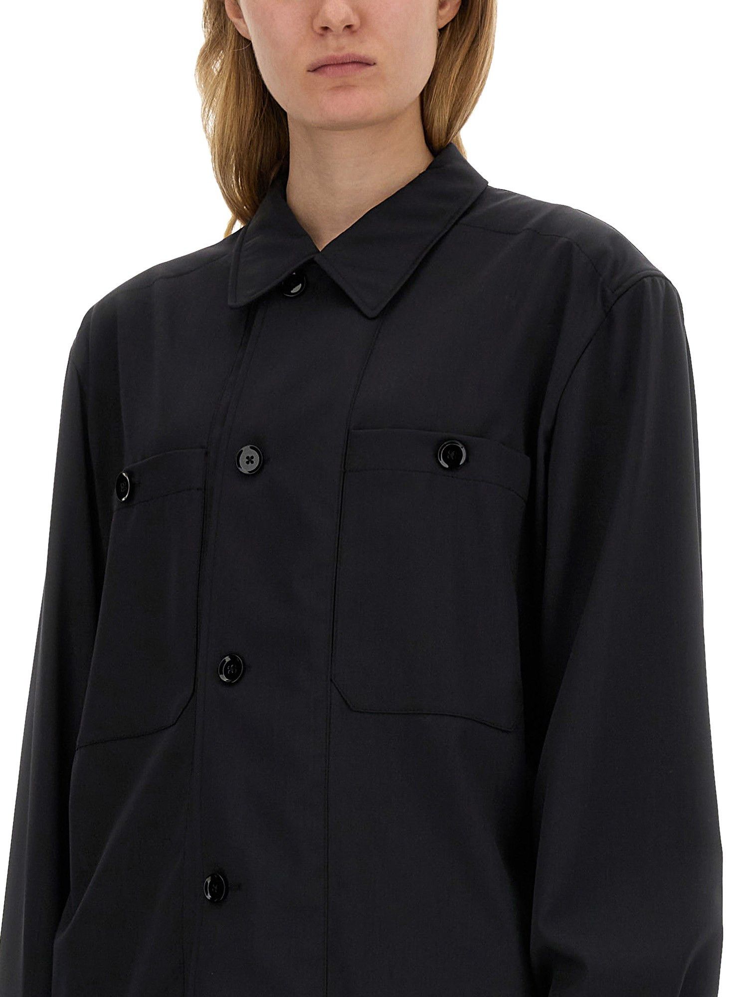 Lemaire o1s22i1n1024 Double-Breasted Twill Overshirt in Black Size M / US 6-8 / IT 42-44 - 4 Thumbnail