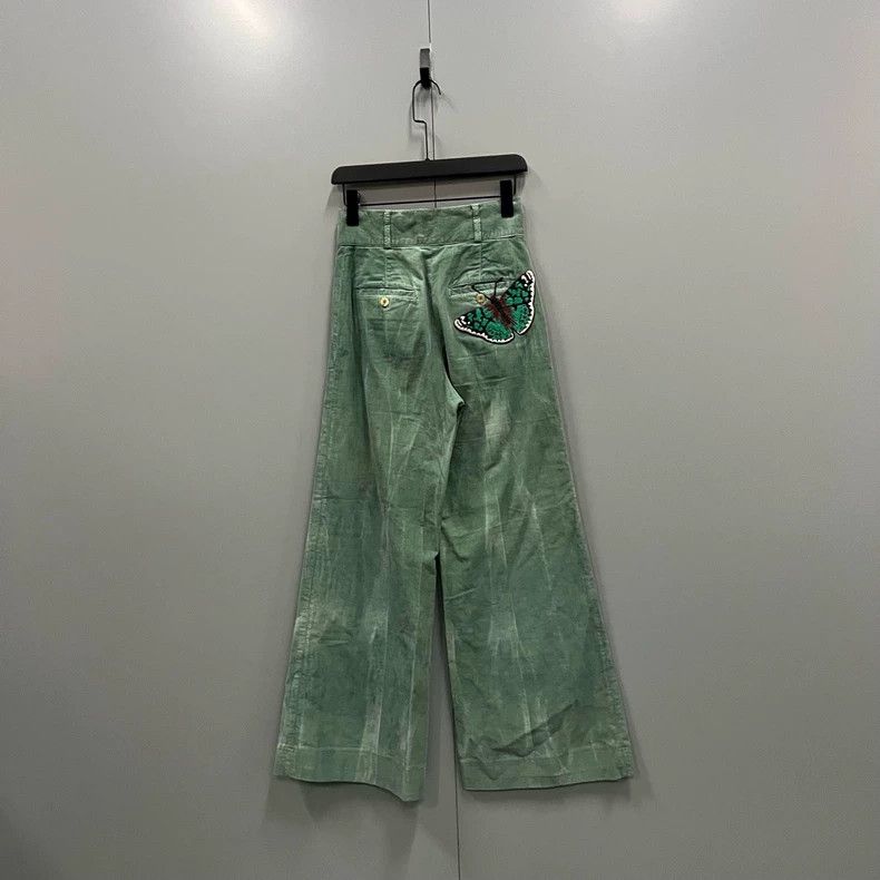 Gucci Gucci Green corduroy butterfly embroidered trousers 2502-Ne Size US 26 / EU 42 - 2 Thumbnail