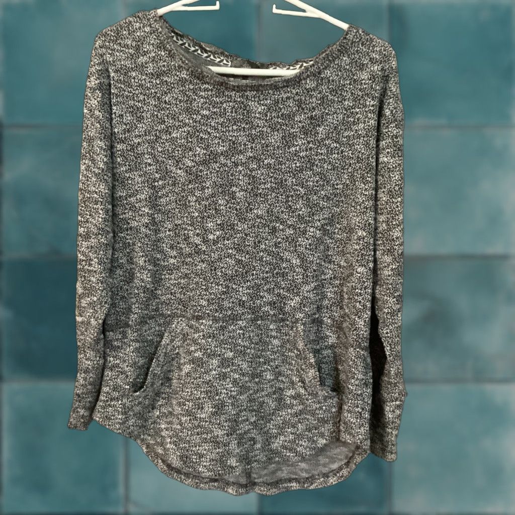 Prana prAna Sweater Women S Gray Marled Raw Edge Neck Pullover Kangaroo Pocket Outdoor Size S / US 4 / IT 40 - 1 Thumbnail
