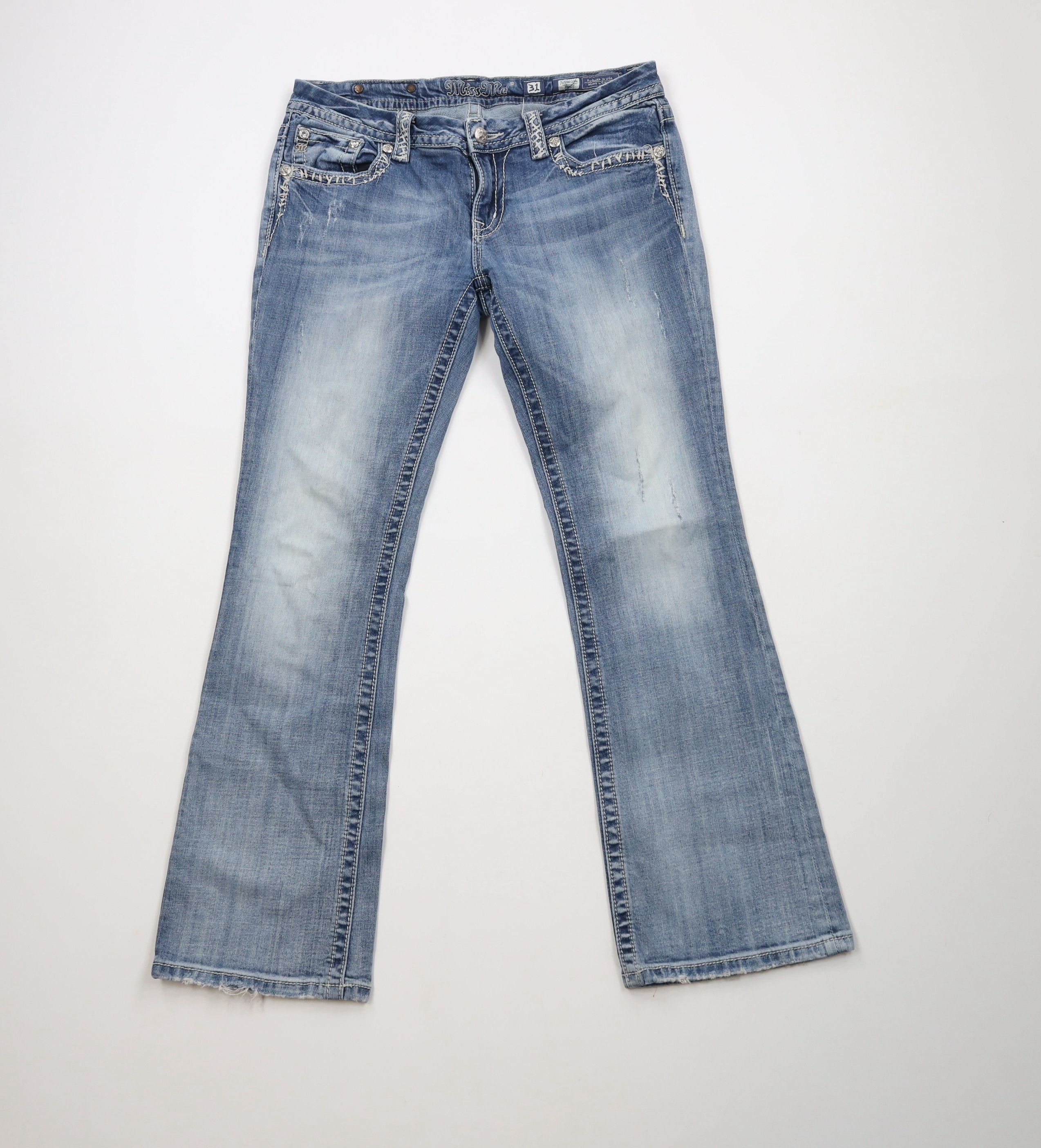 Miss Me × Vintage Miss Me Thick Stitch Flared Bootcut Denim Jeans Blue Size 31" - 1 Thumbnail
