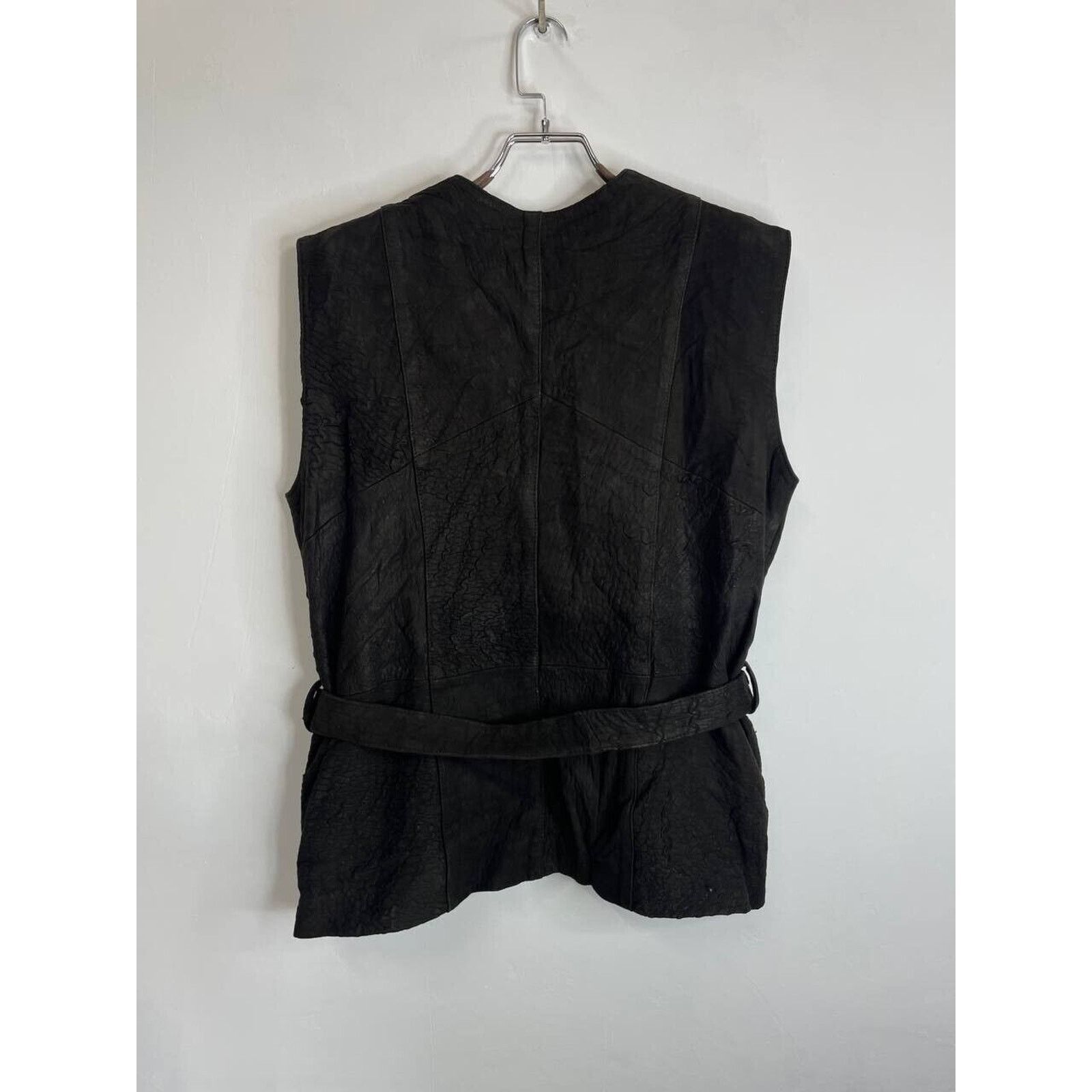 Vintage Vintage Black Leather Vest with Belt, Distressed Look Size L Size L / US 10 / IT 46 - 4 Thumbnail